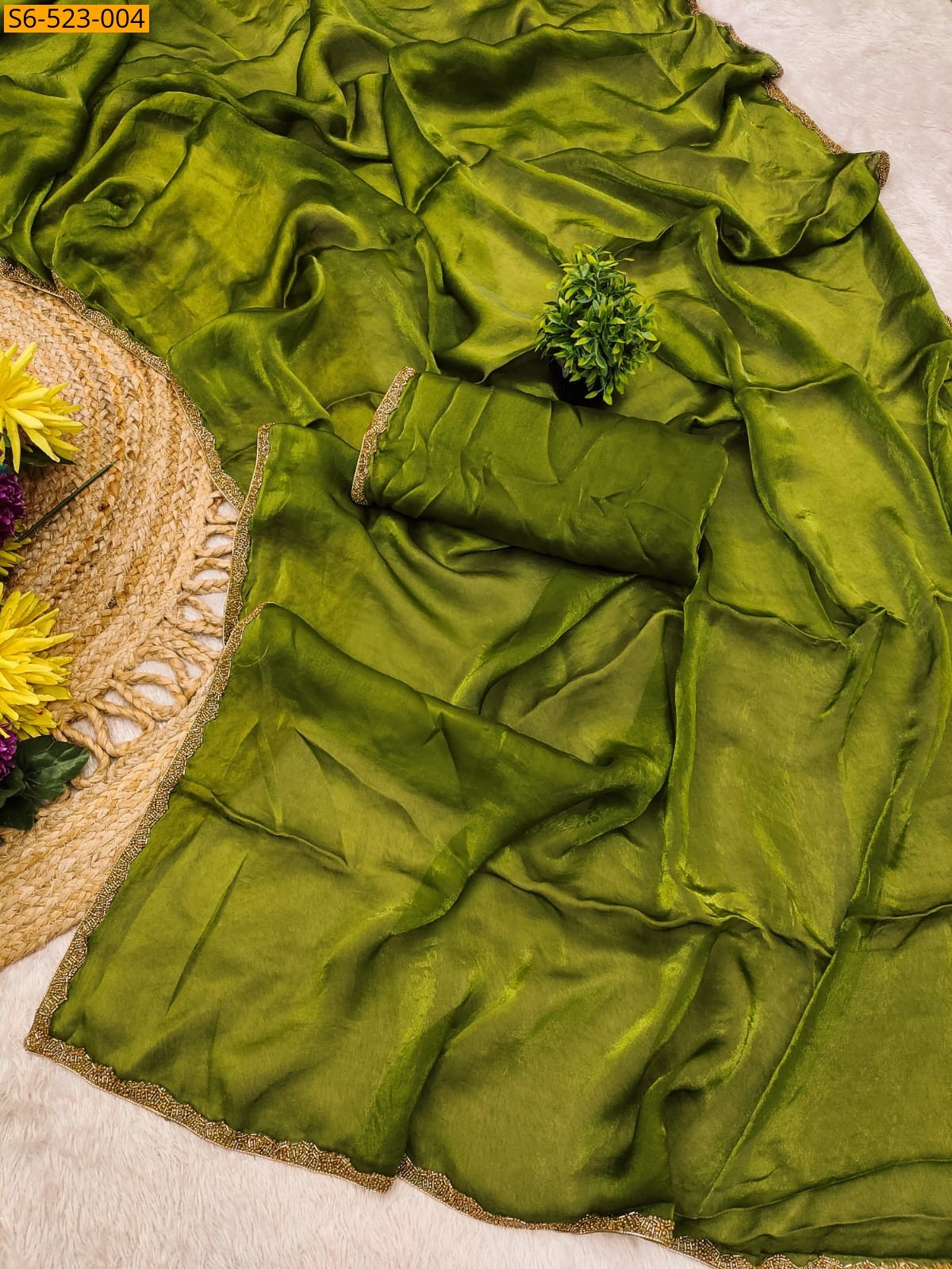 Green Fendy Crush Sarees