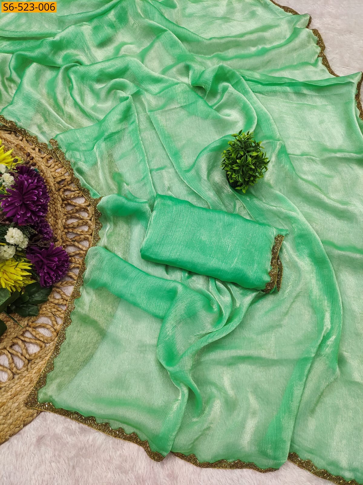 Green Fendy Crush Sarees