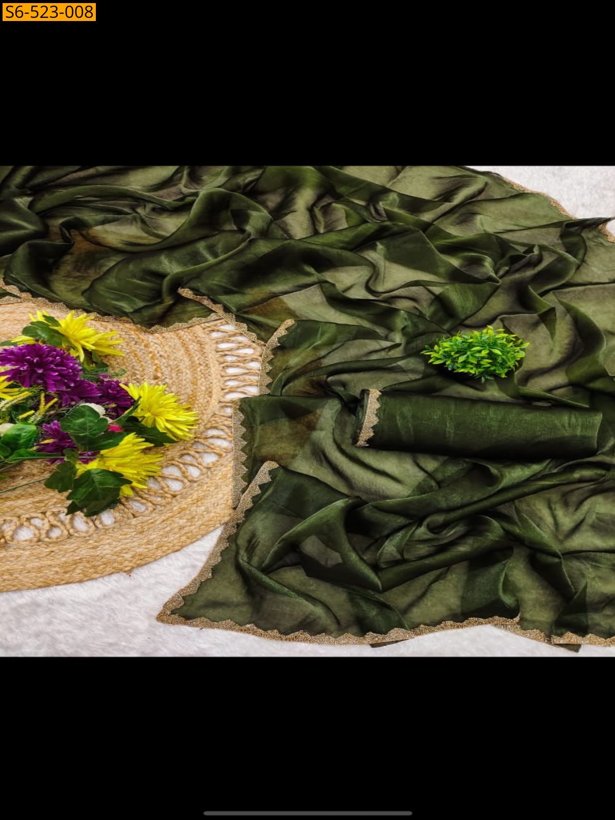 Green Fendy Crush Sarees