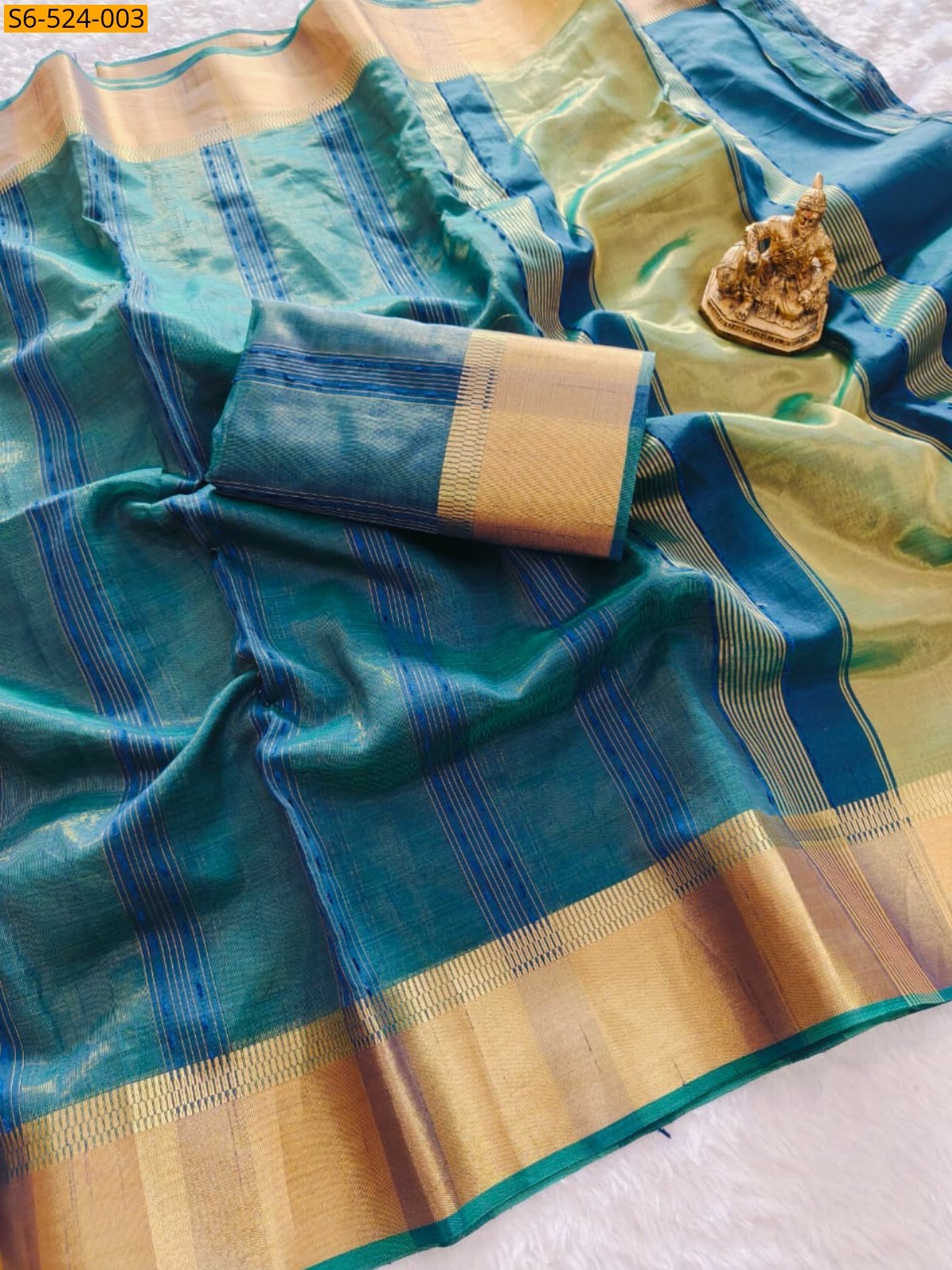 Blue Fancy Maheshwari silk saree