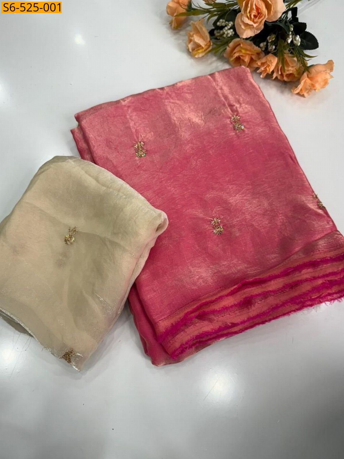 Pink Fendy Satin Dual Shade Sarees