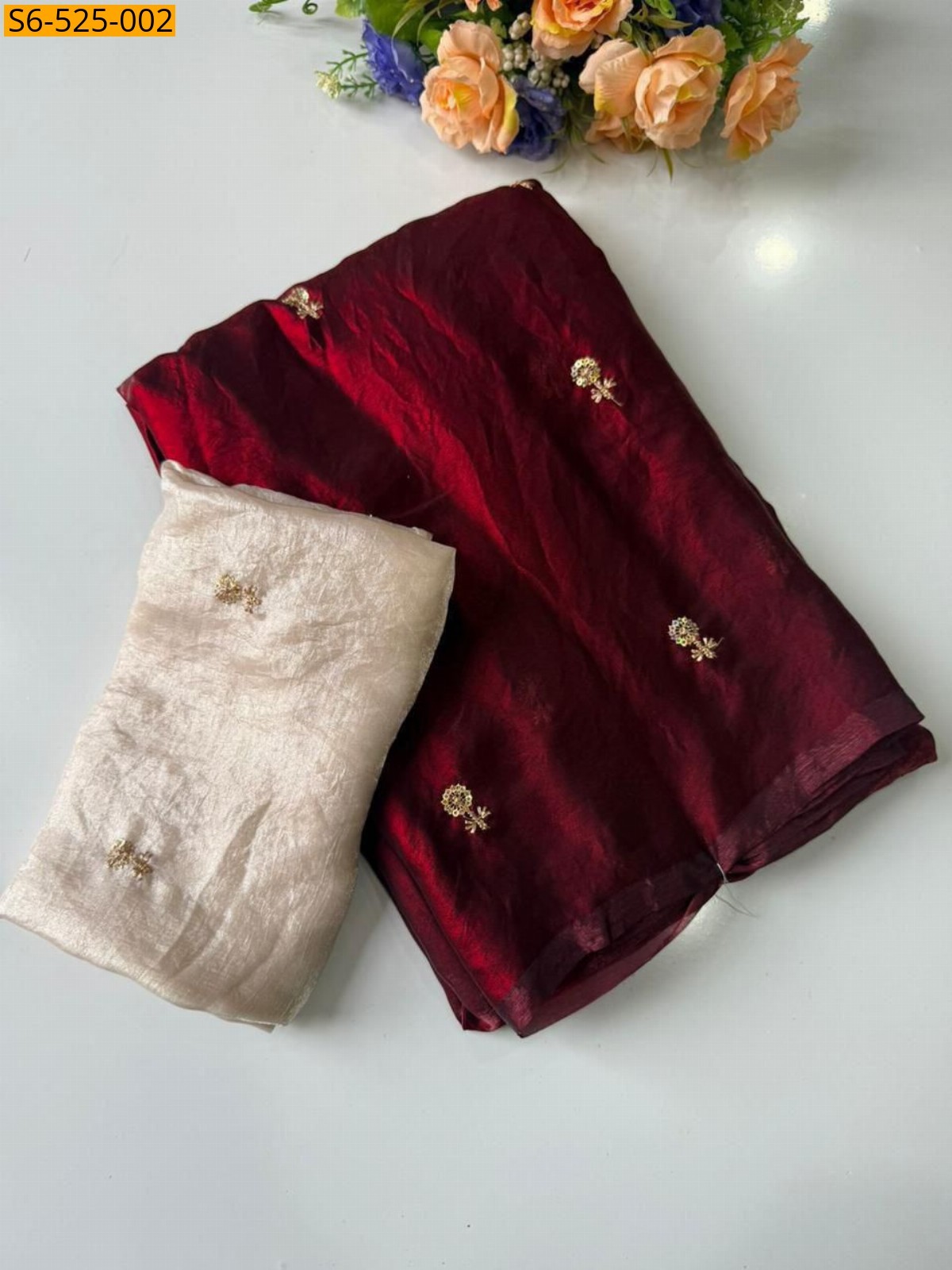 Maroon Fendy Satin Dual Shade Sarees