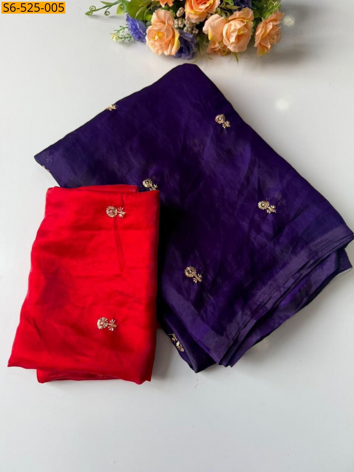 Purple Fendy Satin Dual Shade Sarees