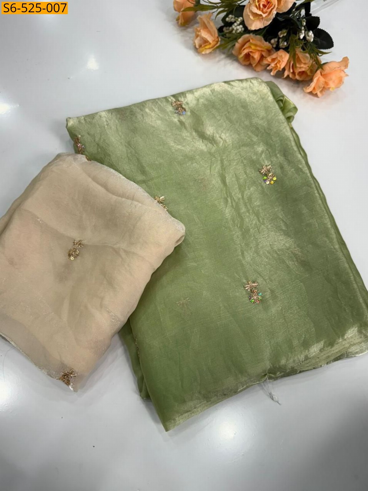 Pista green Fendy Satin Dual Shade Sarees