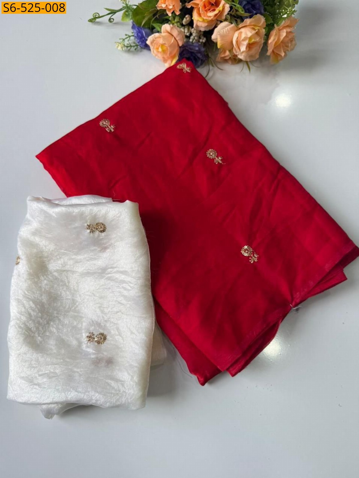 Red Fendy Satin Dual Shade Sarees