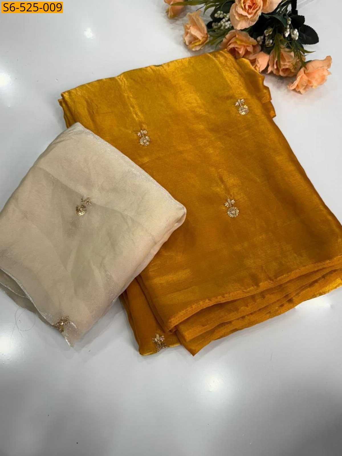 Yellow Fendy Satin Dual Shade Sarees
