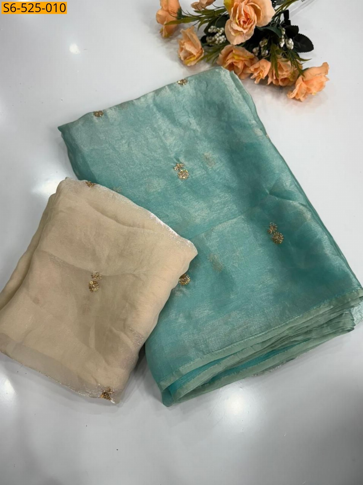 Blue Fendy Satin Dual Shade Sarees