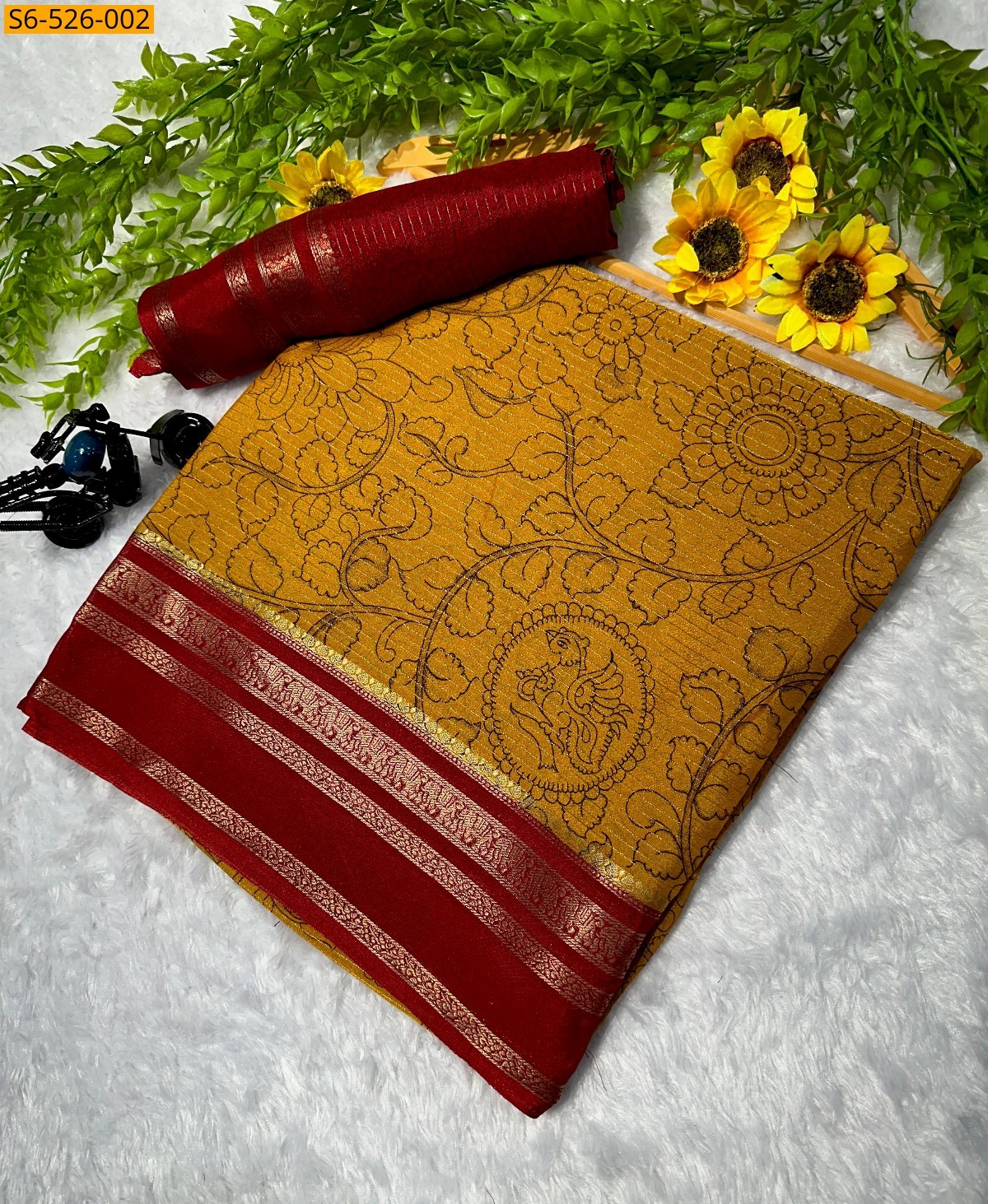 Mustard yellow Fancy Mysore silk saree