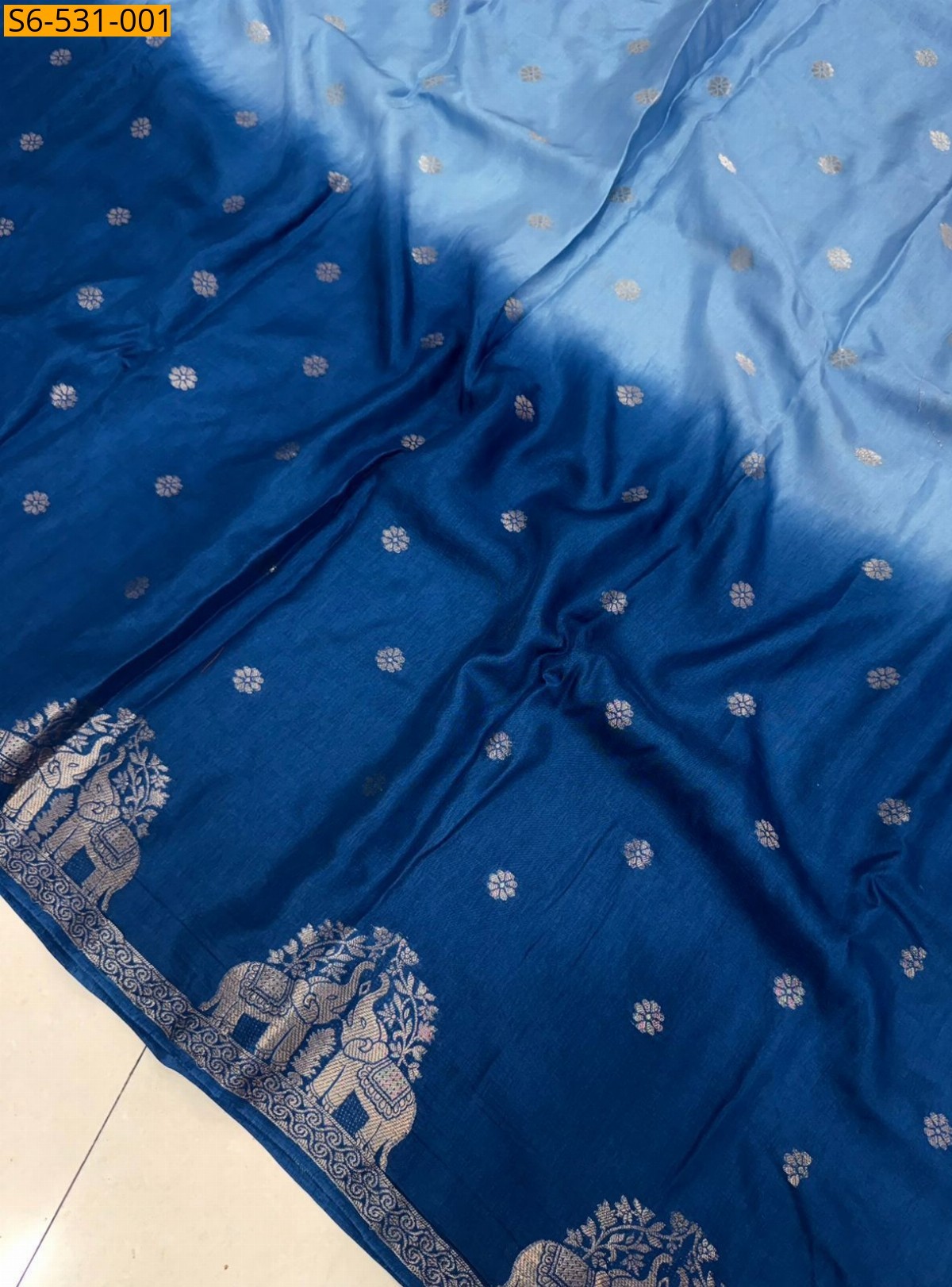 Blue Fancy Muslin Silk Shaded Saree