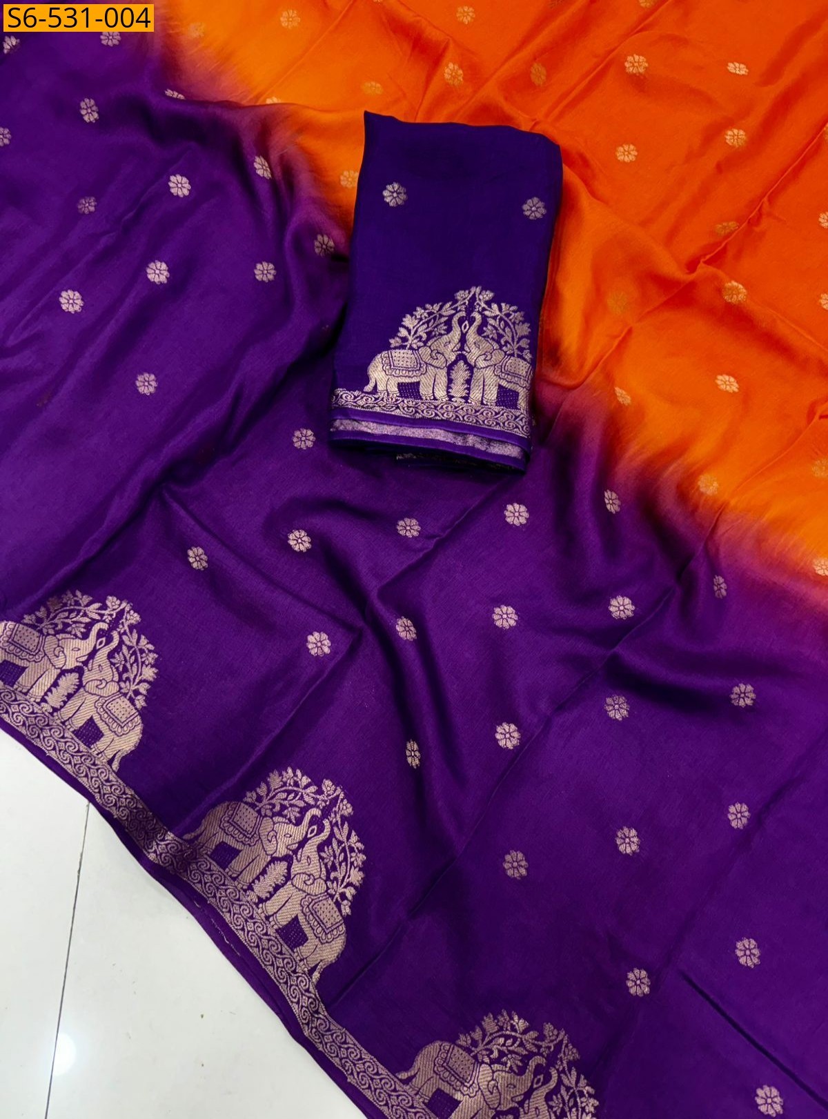 Orange Fancy Muslin Silk Shaded Saree