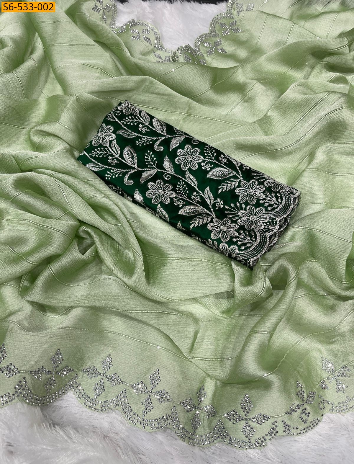 Green Fancy Moss Chiffon saree