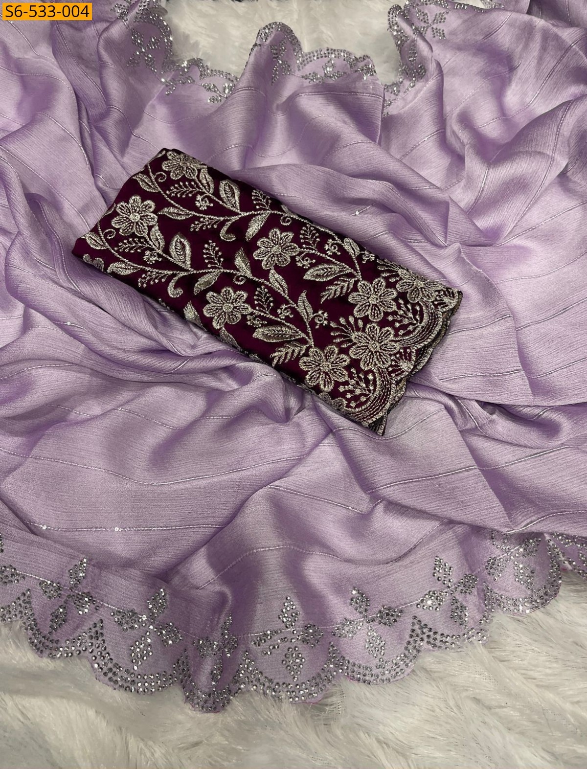 Lavender Fancy Moss Chiffon saree