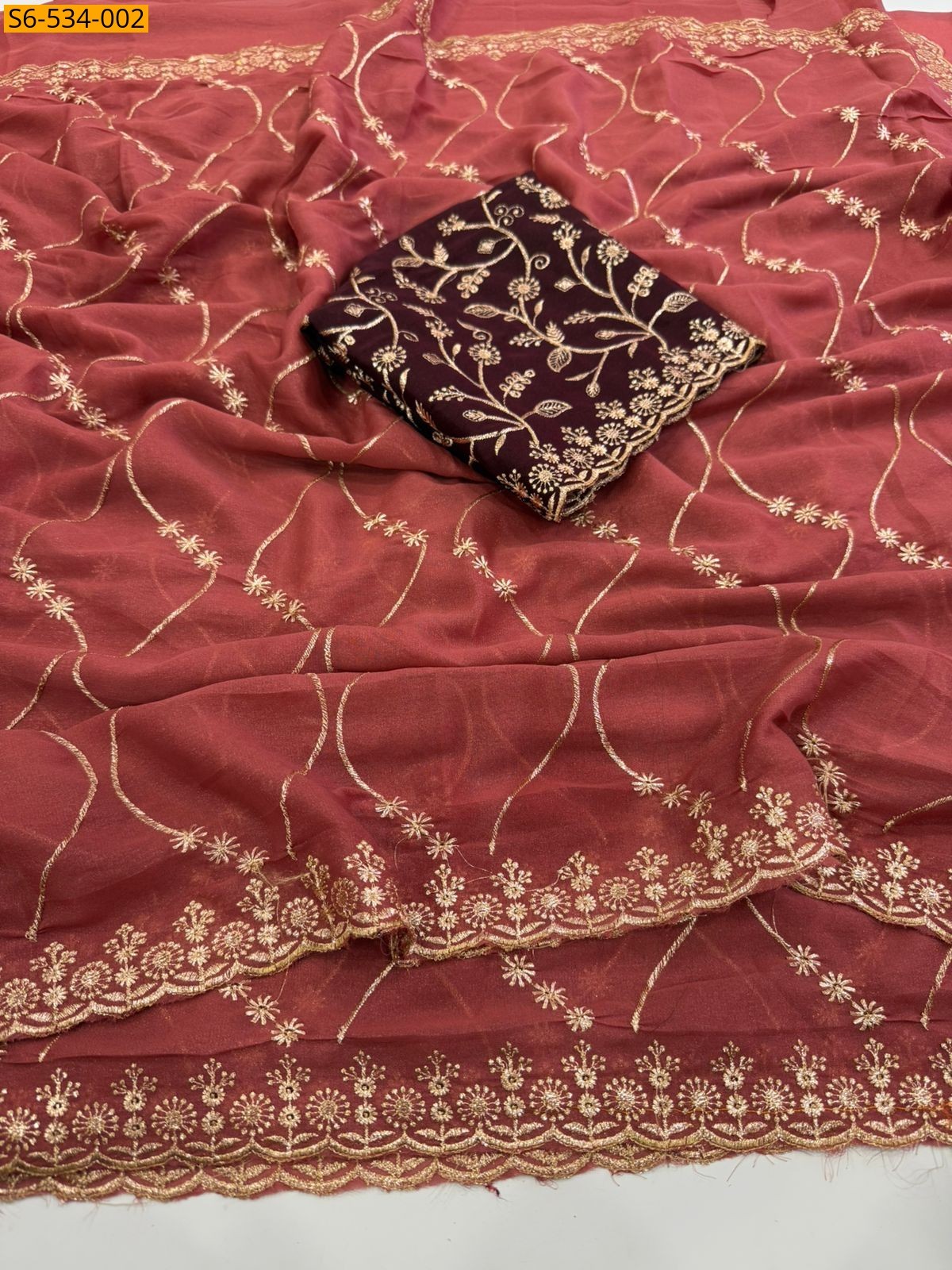 Peach Star Georgette Saree