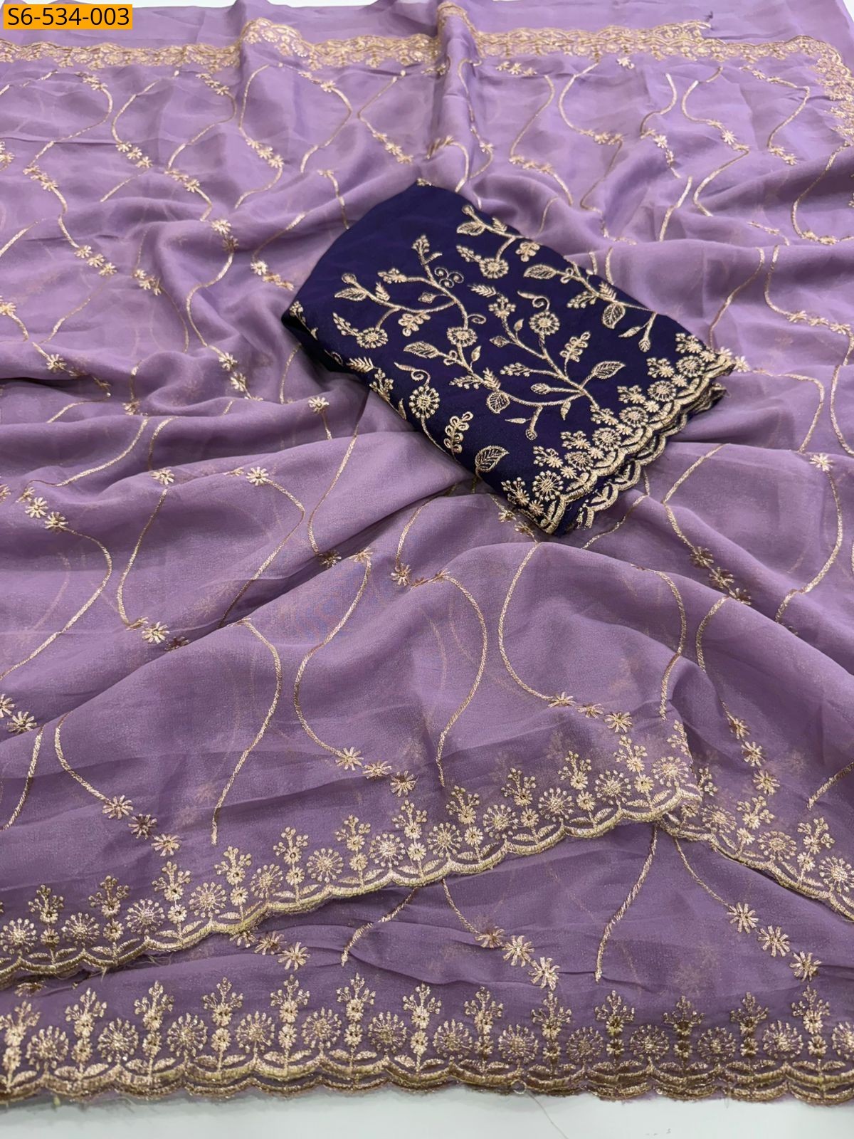 Lavender Star Georgette Saree