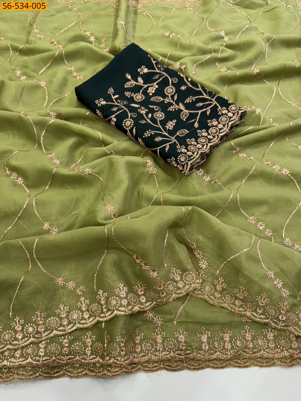 Green Star Georgette Saree