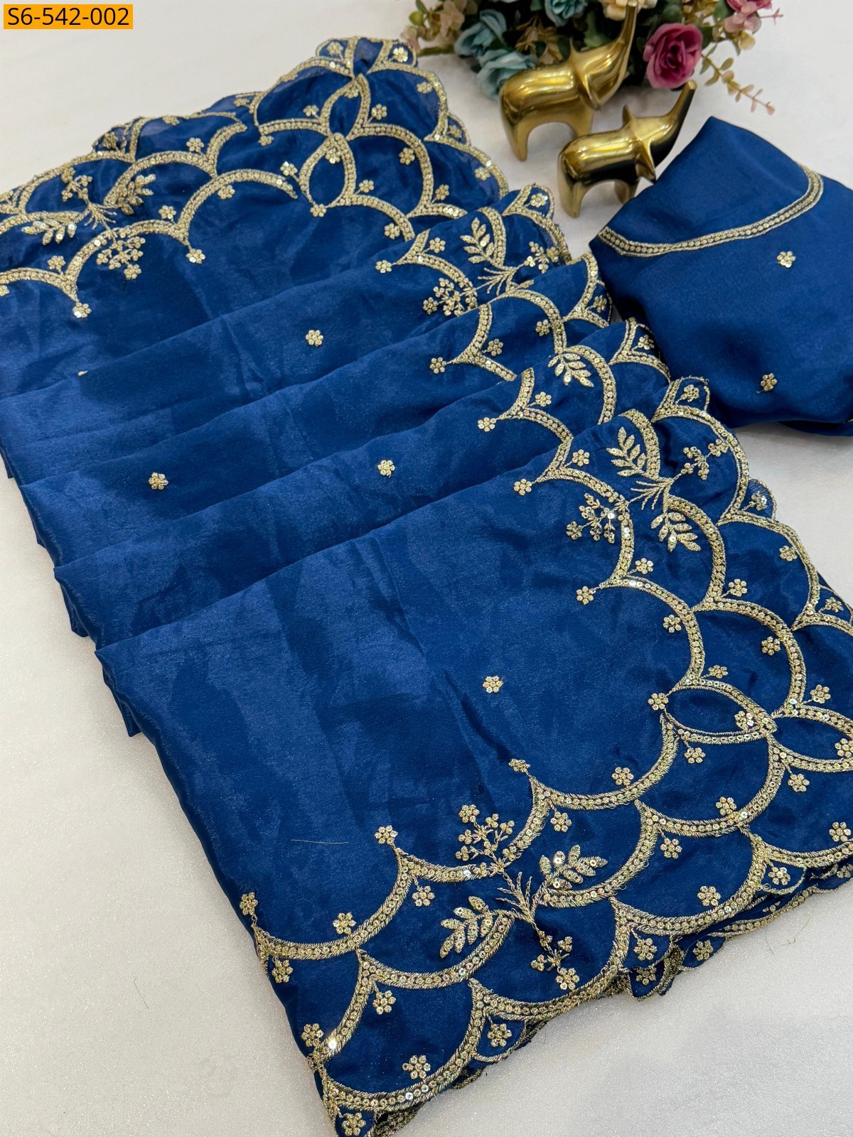 Blue Fancy chinnon silk Sarees