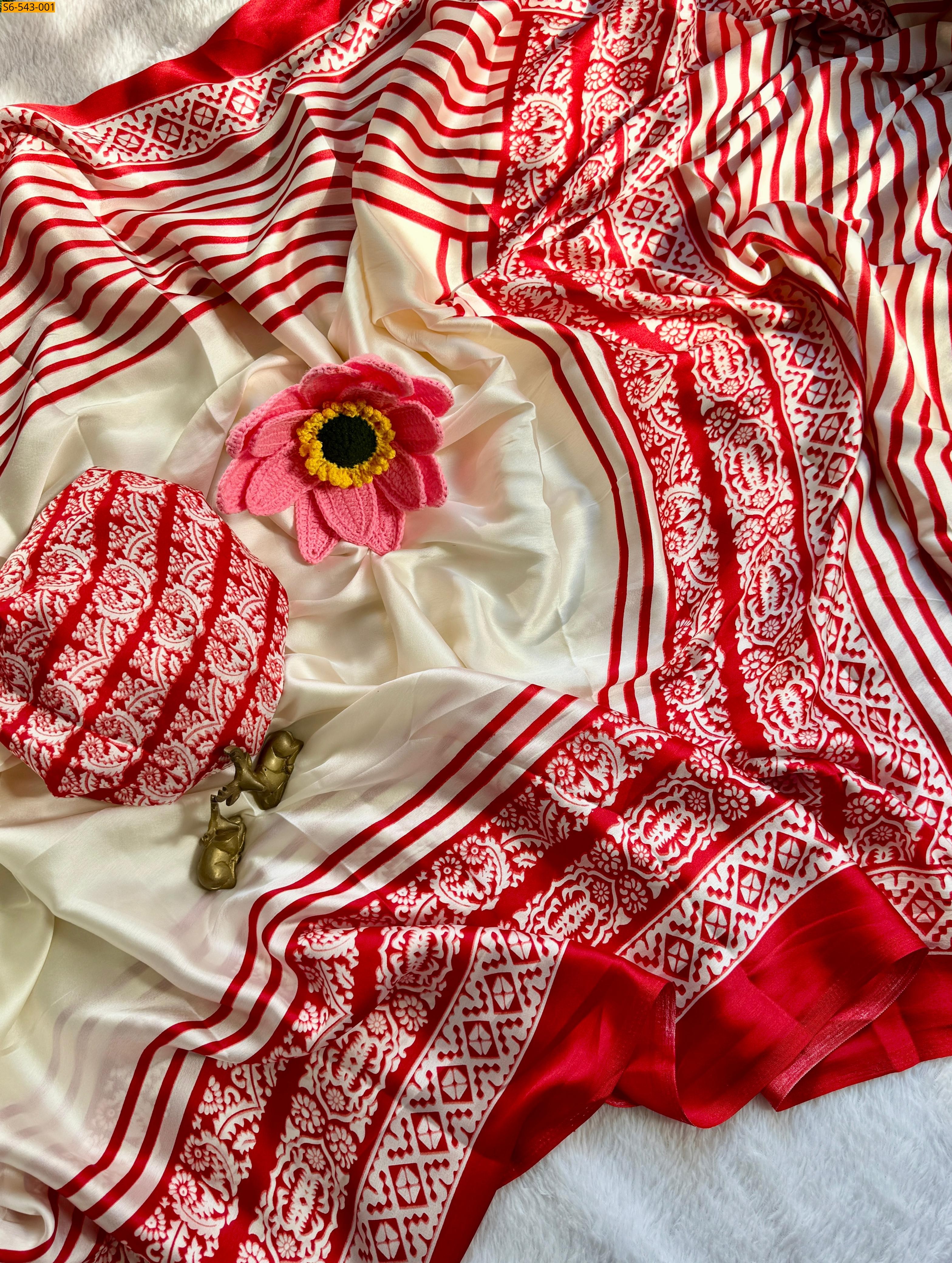 White Fancy soft satin silk Sarees