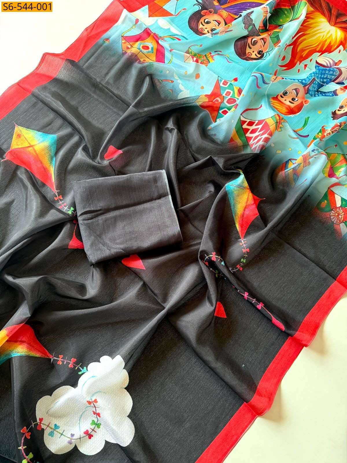 Black Soft chinnon Sarees