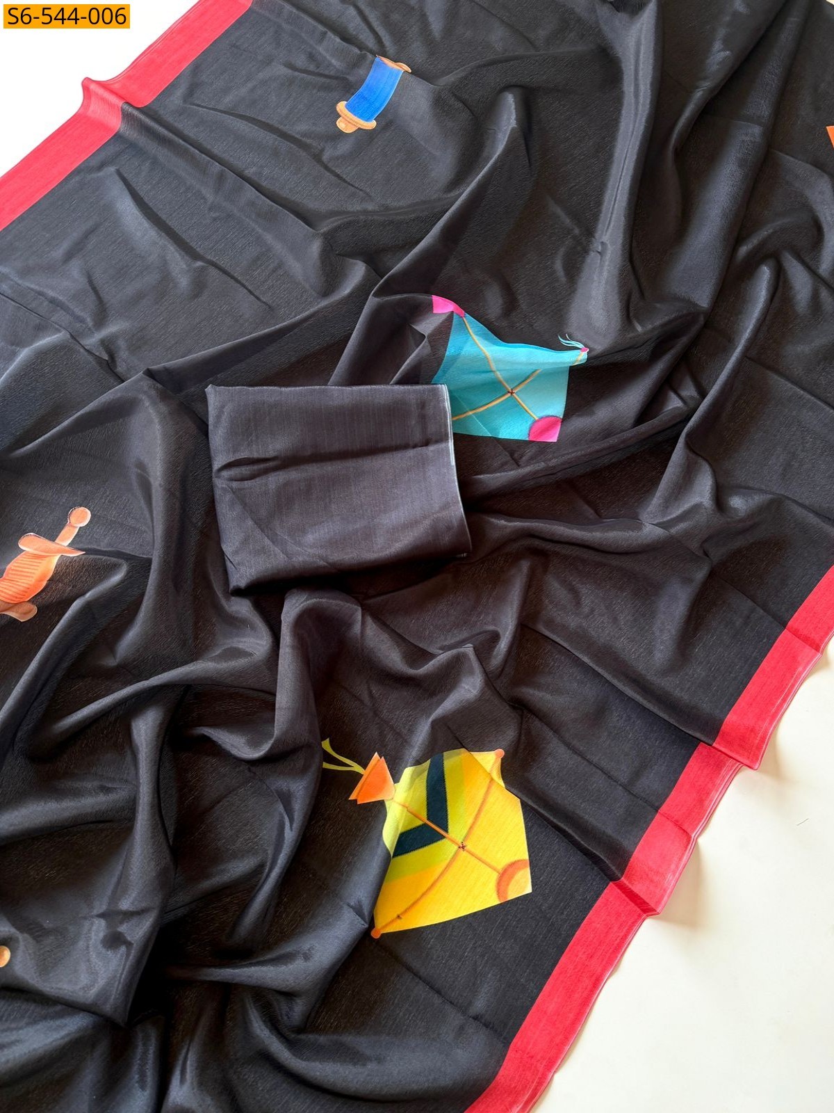 Black Soft chinnon Sarees