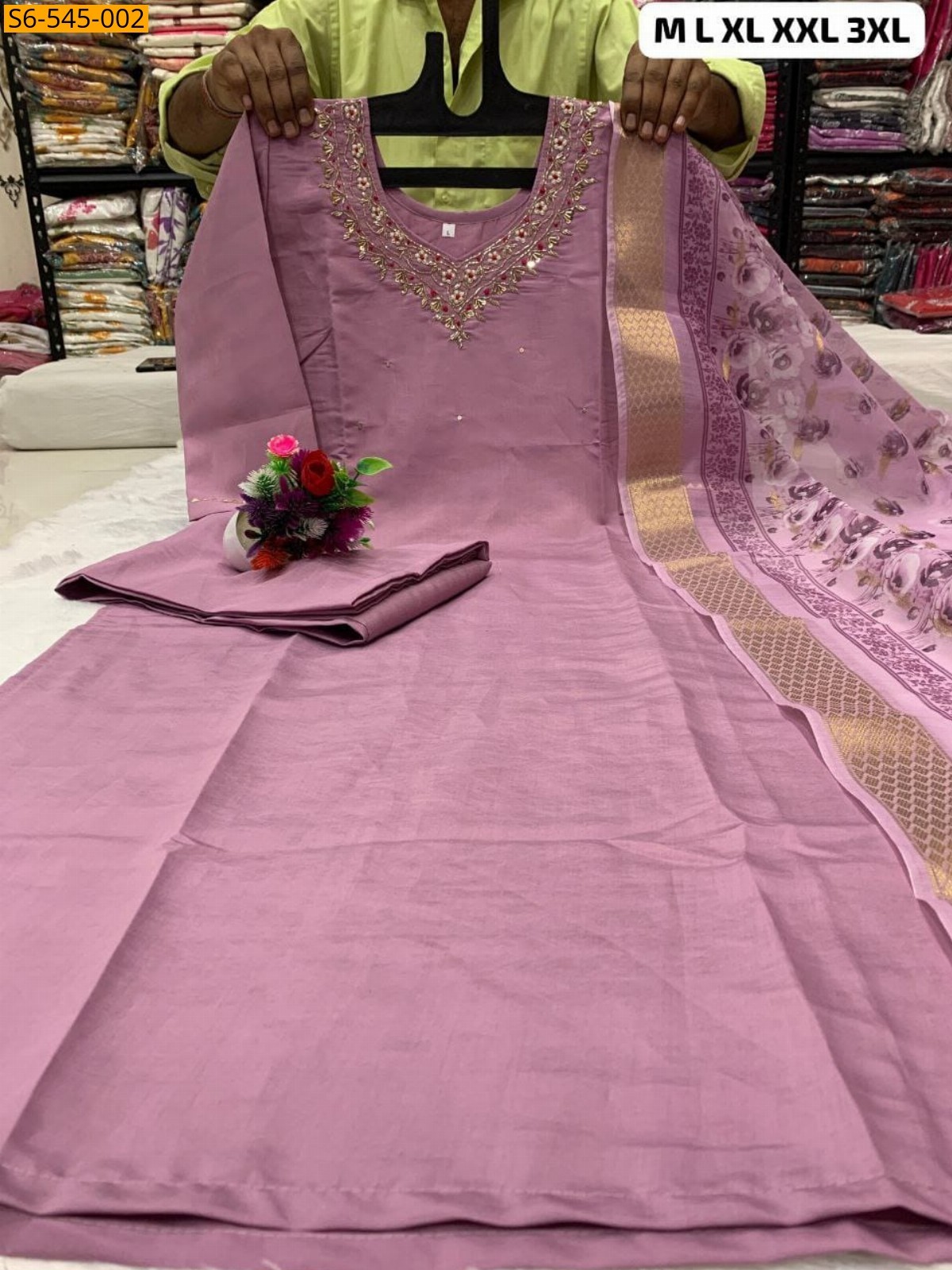 Lavender Roman Silk Kurti pant duppata set