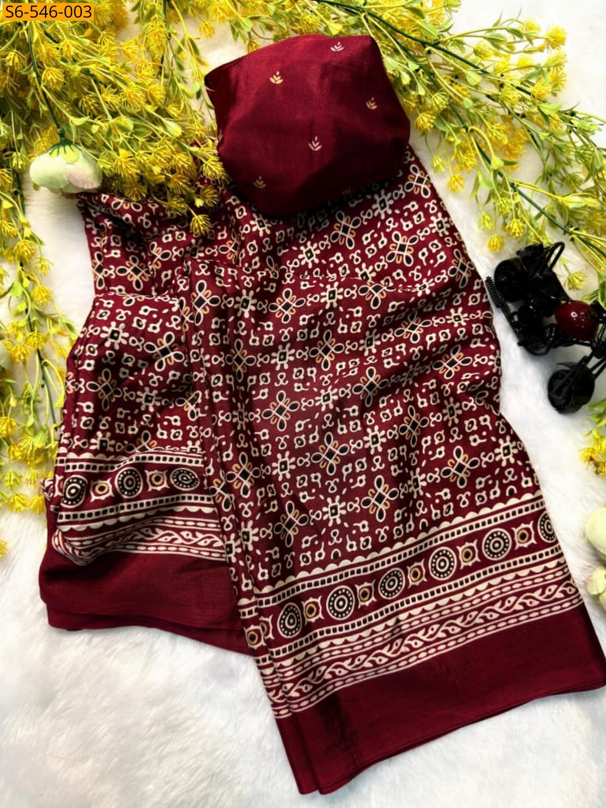 Maroon Fancy Semi Gajji Creap silk Sarees