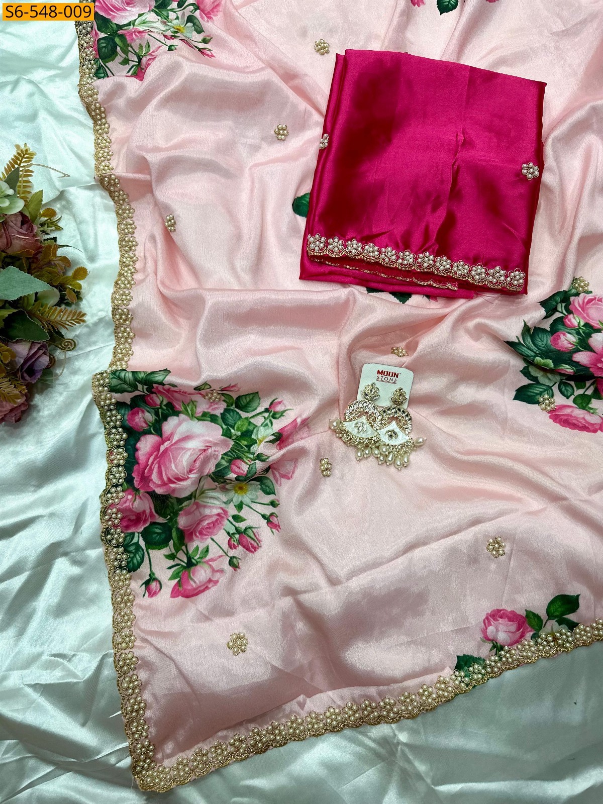 Baby pink Fancy Chinnon digital printed Sarees