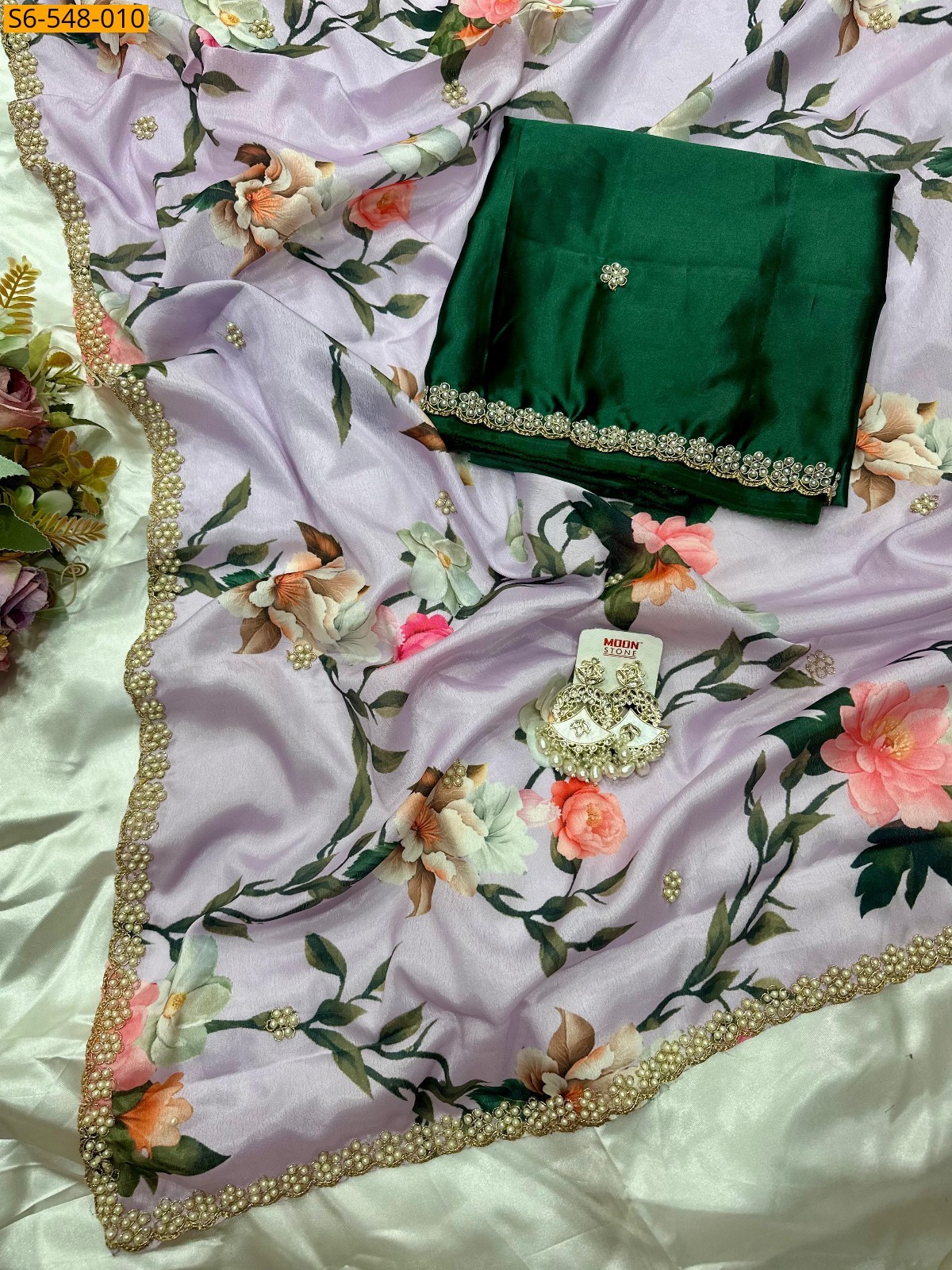 Lavender Fancy Chinnon digital printed Sarees