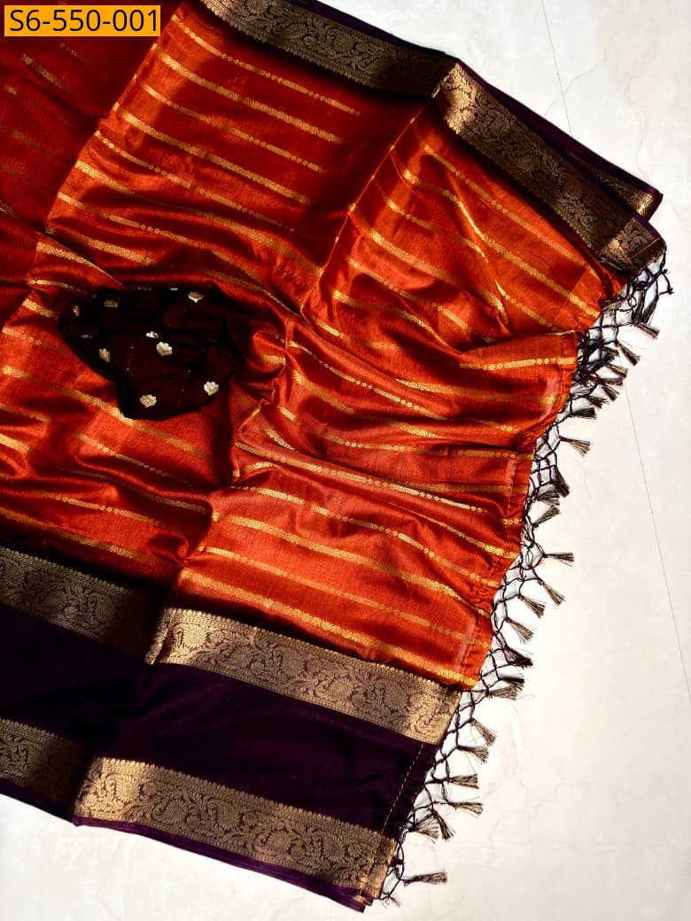 Orange Fancy Soft Dola Silk Sarees