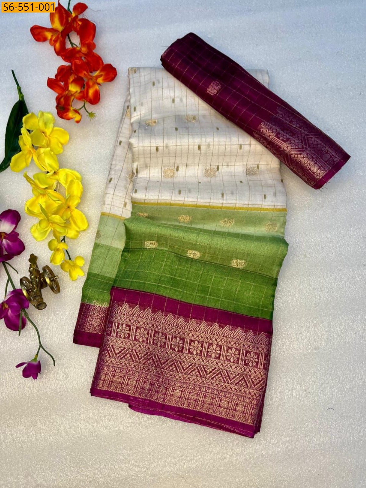 White Dola silk saree