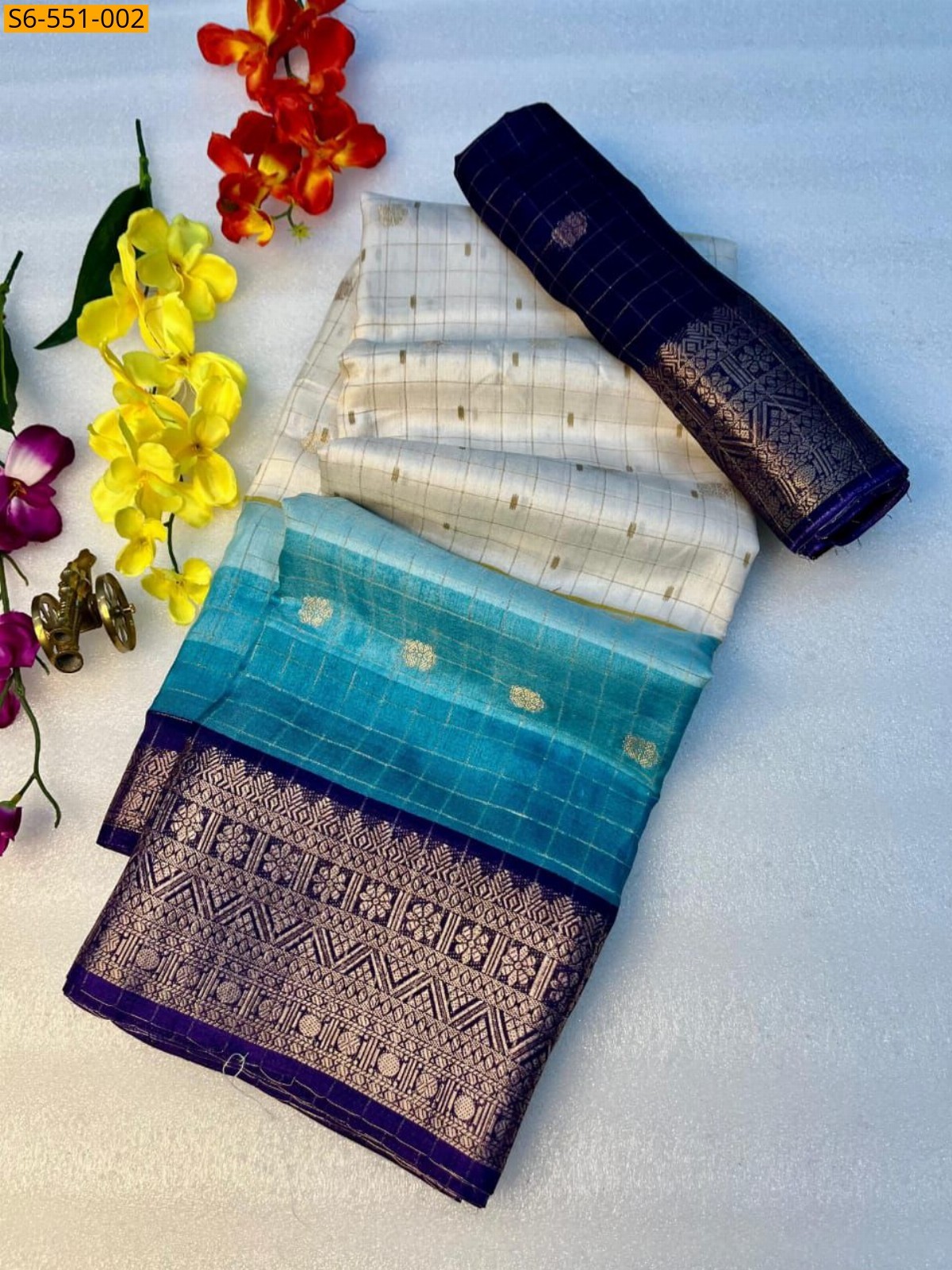 White Dola silk saree