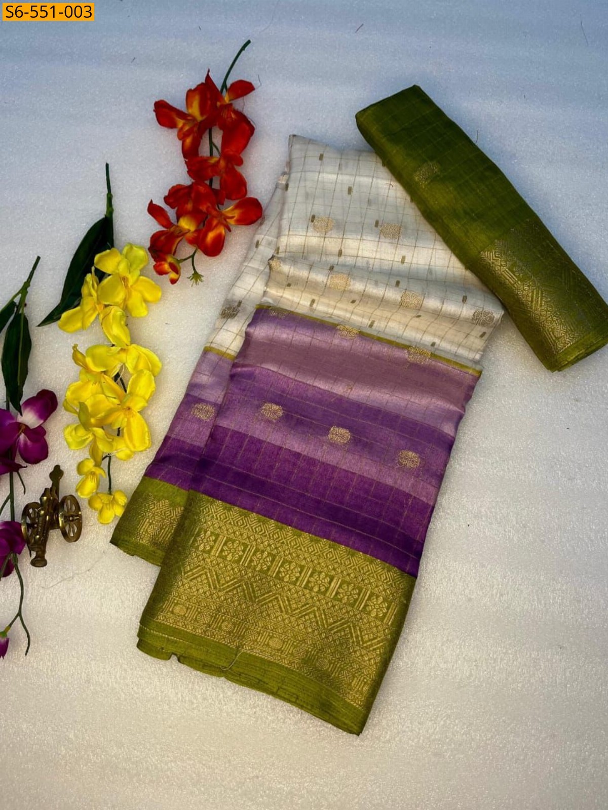 White Dola silk saree