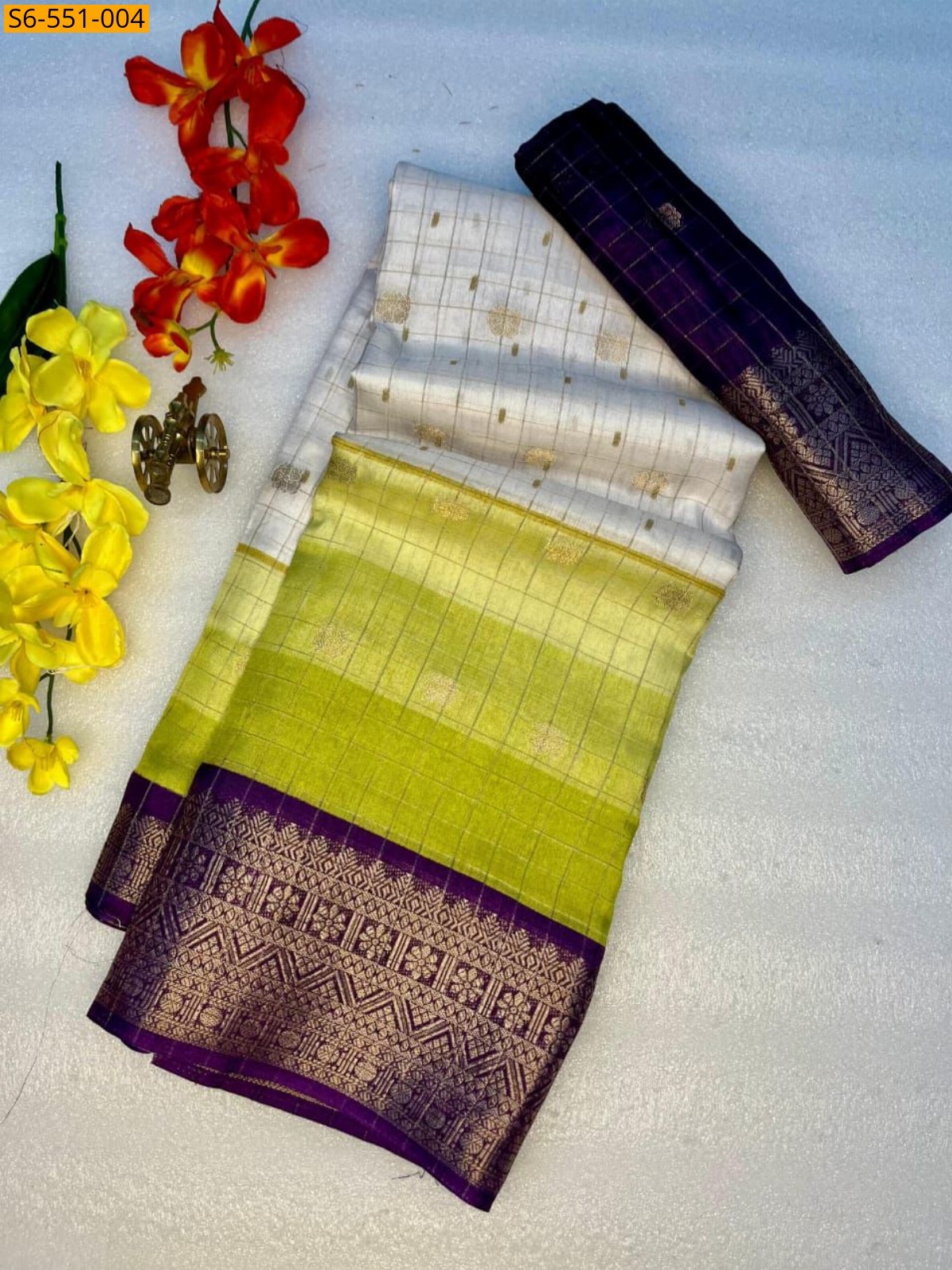 White Dola silk saree