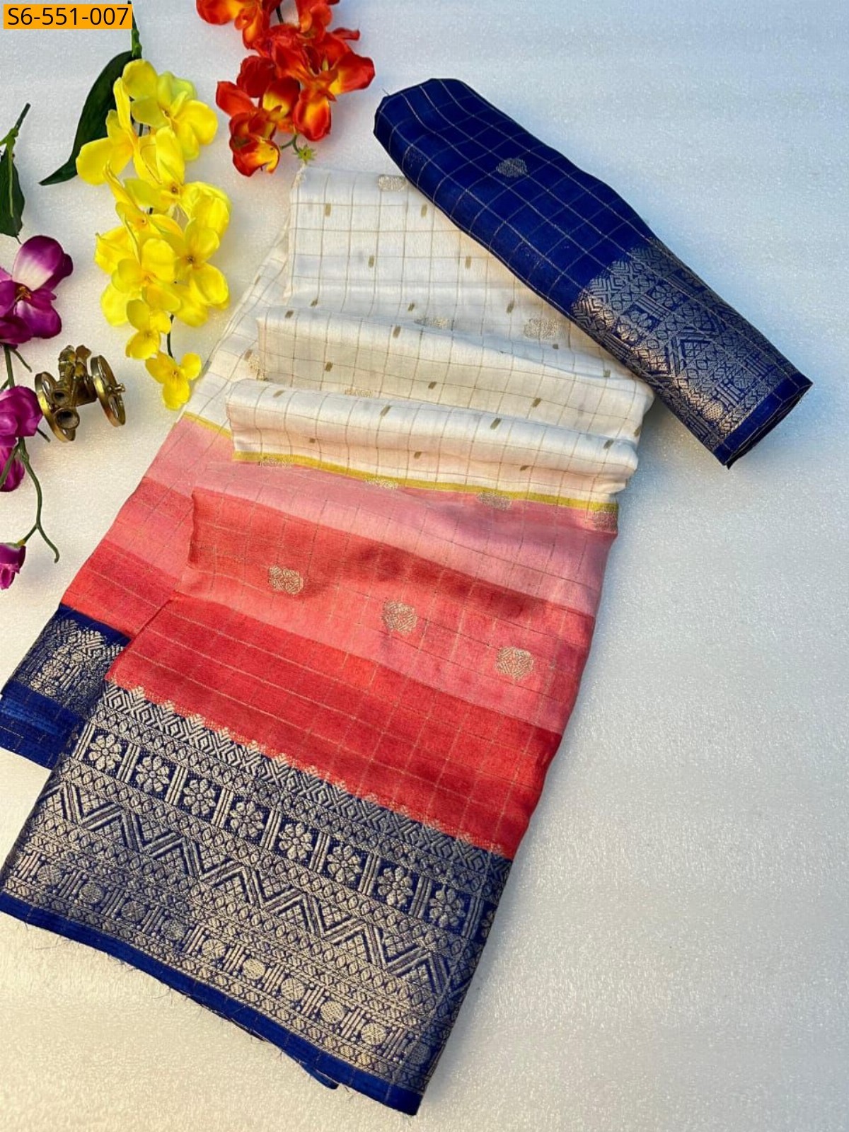 White Dola silk saree