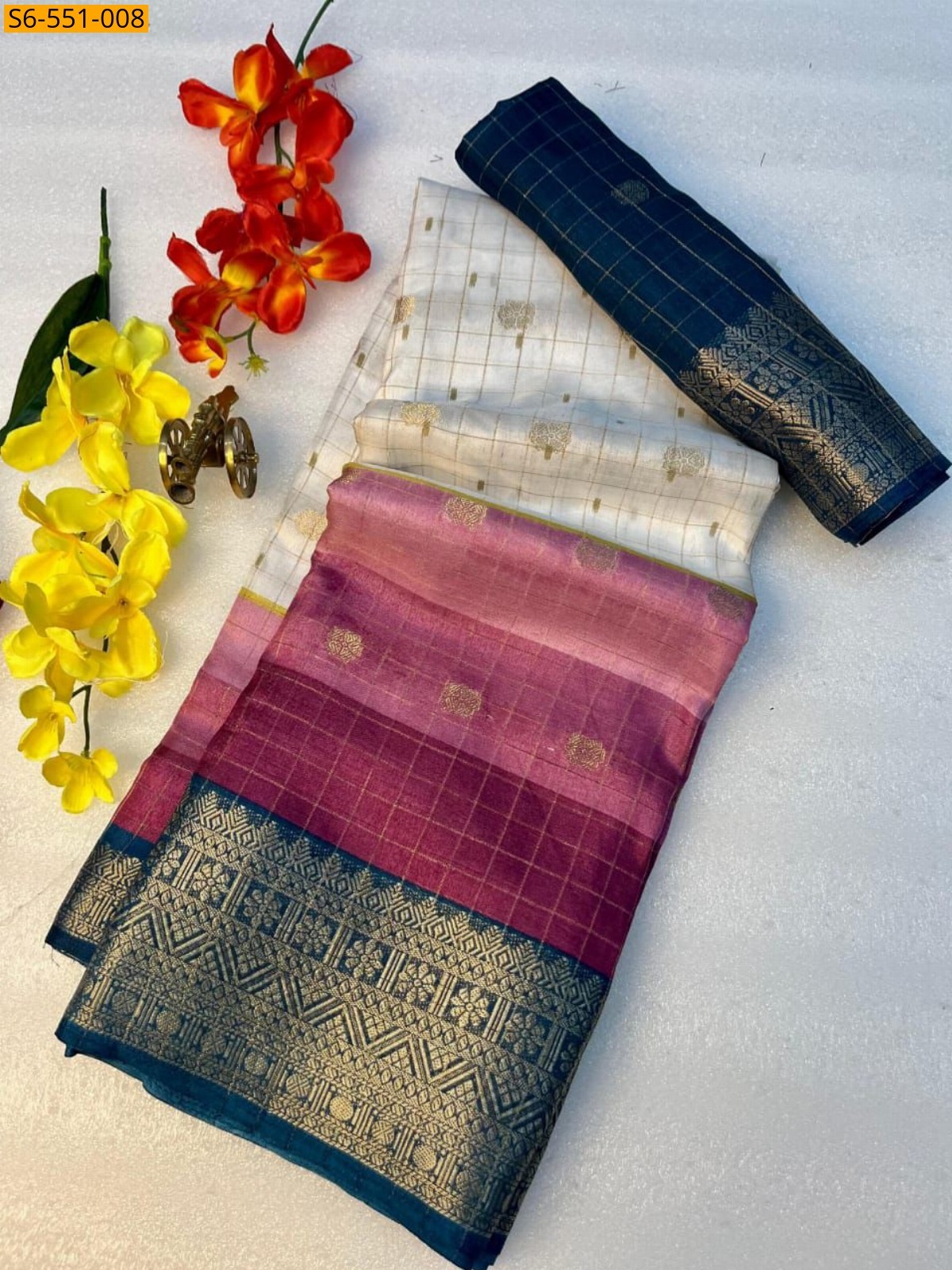 White Dola silk saree