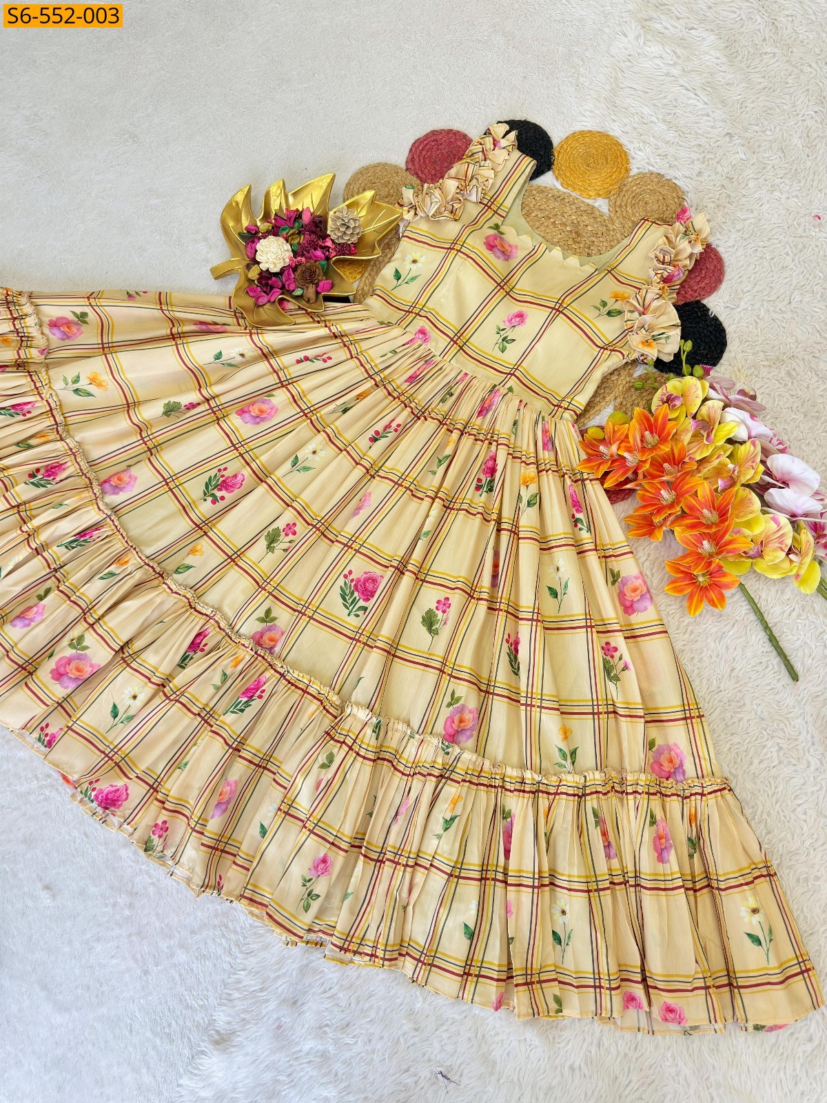 Yellow Fancy Mul Chanderi Gown