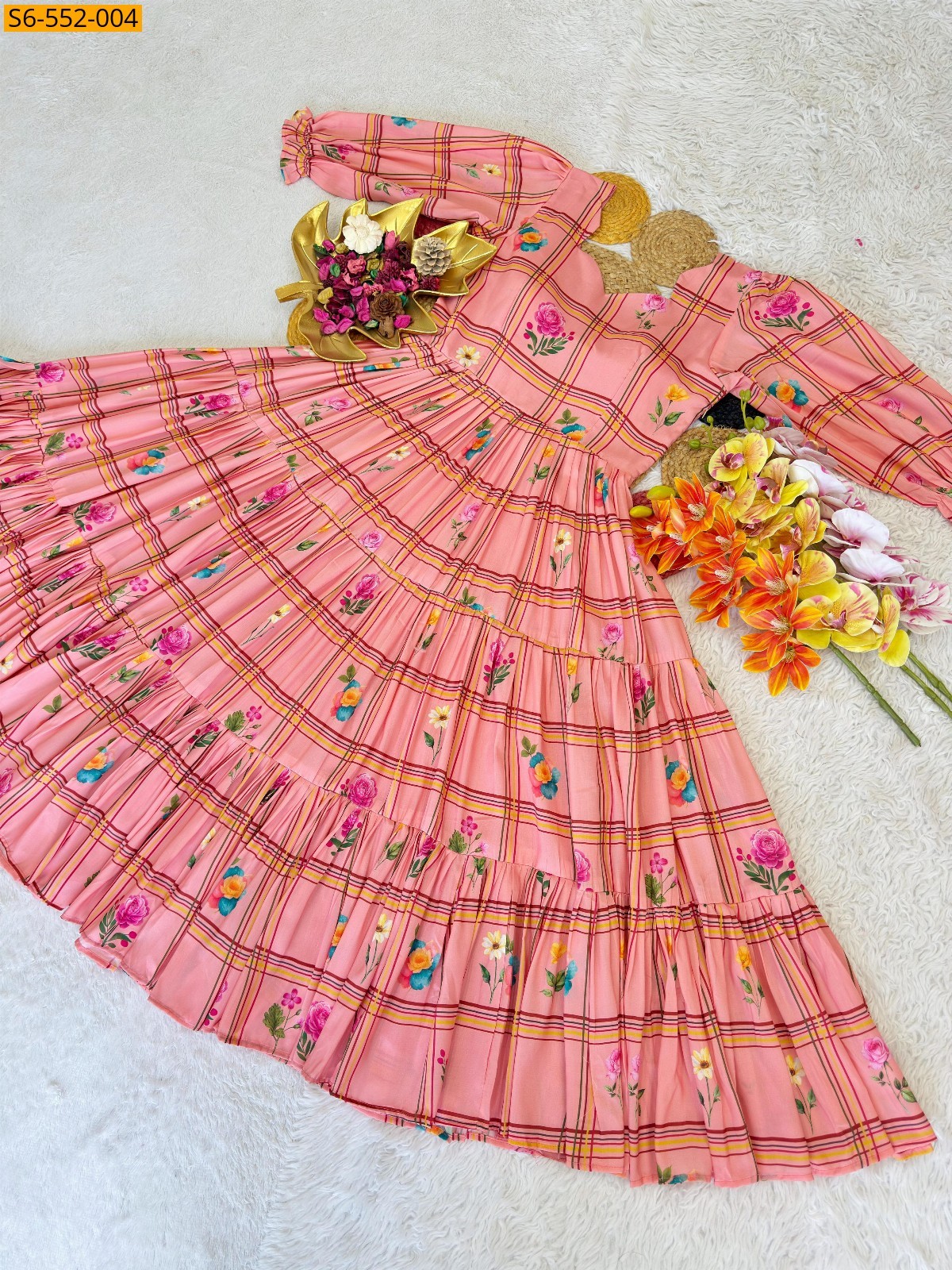 Peach Fancy Mul Chanderi Gown