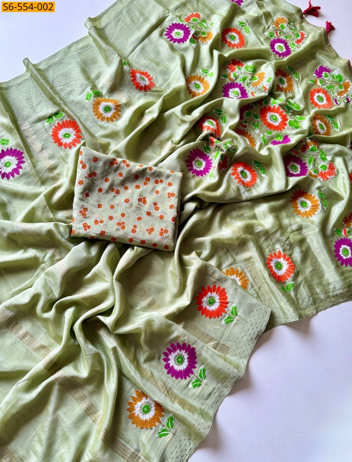 Green Fancy Soft Chinnon Silk Saree