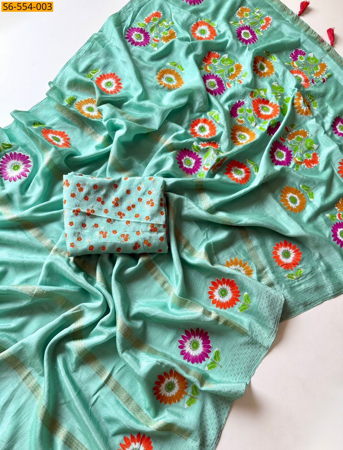 Green Fancy Soft Chinnon Silk Saree