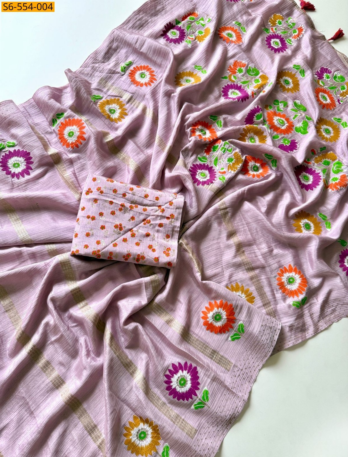 Peach Fancy Soft Chinnon Silk Saree