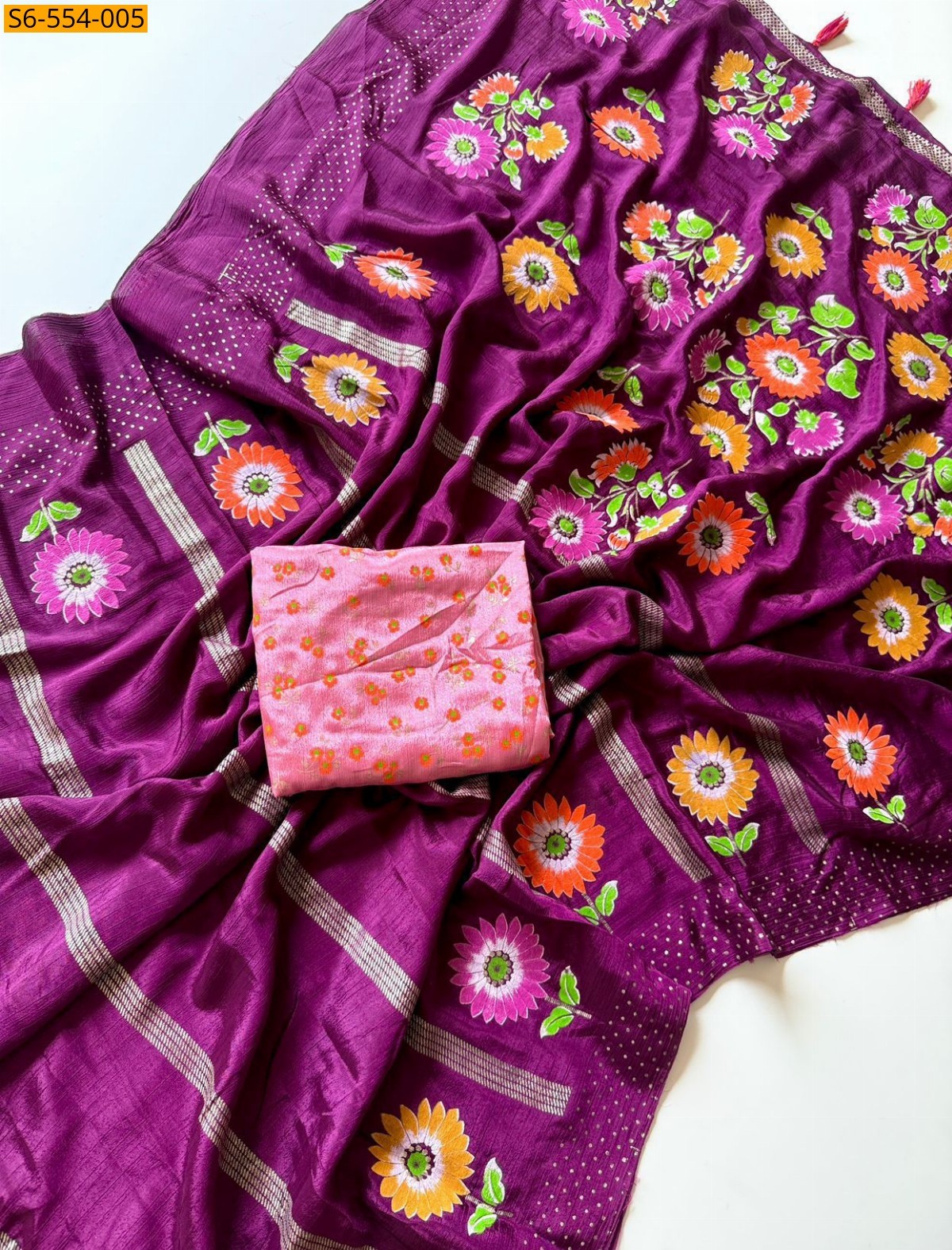 Magenta Fancy Soft Chinnon Silk Saree