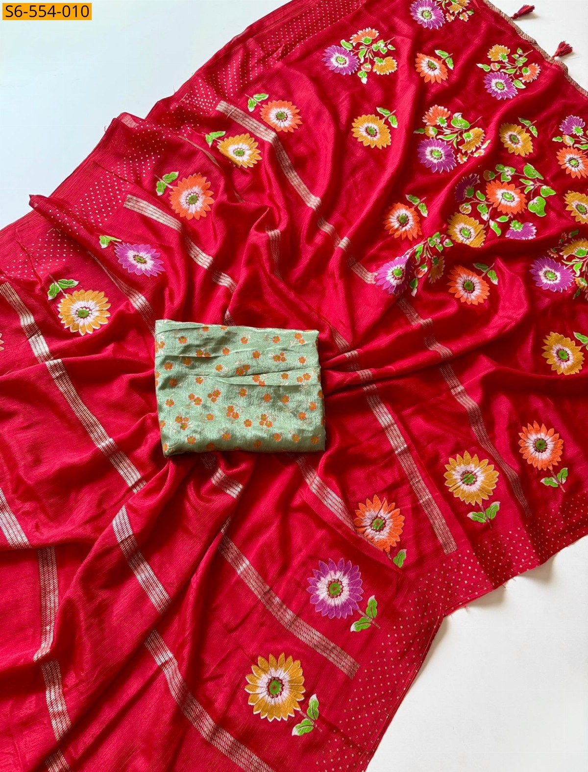 Red Fancy Soft Chinnon Silk Saree