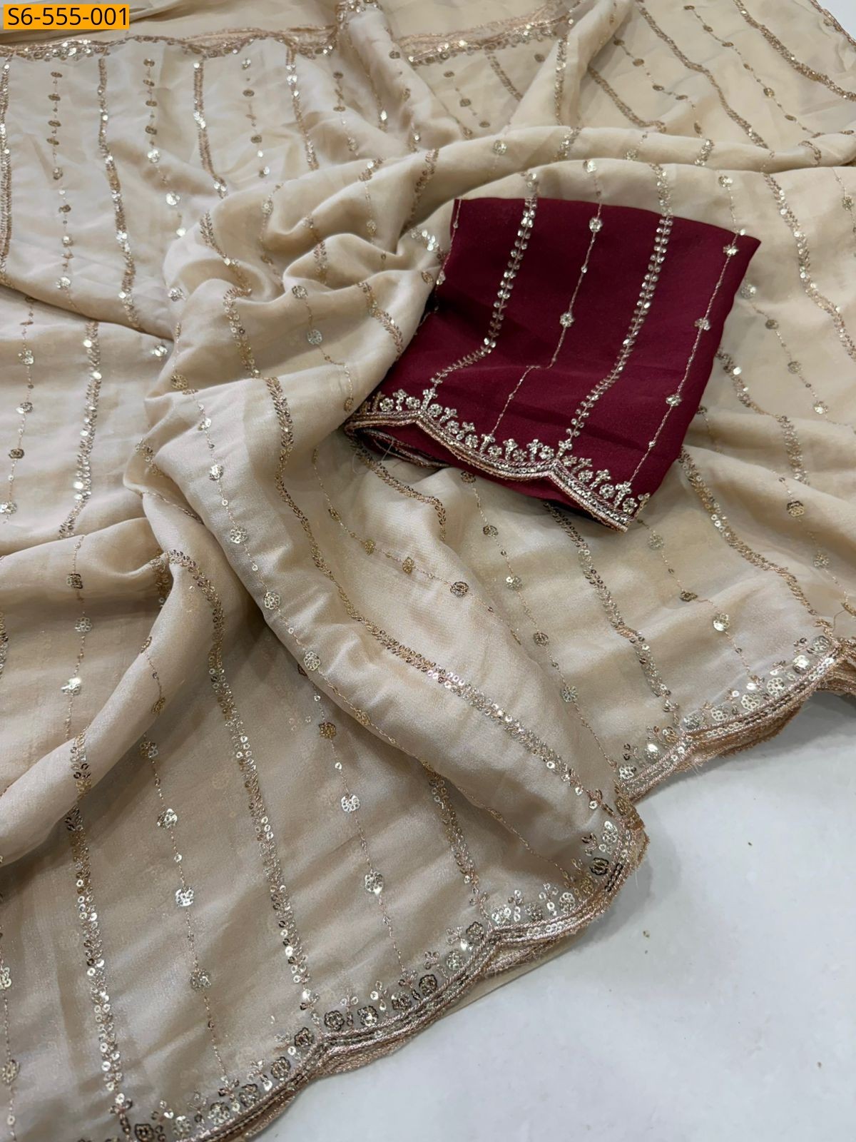 Half white Star Georgette  Saree