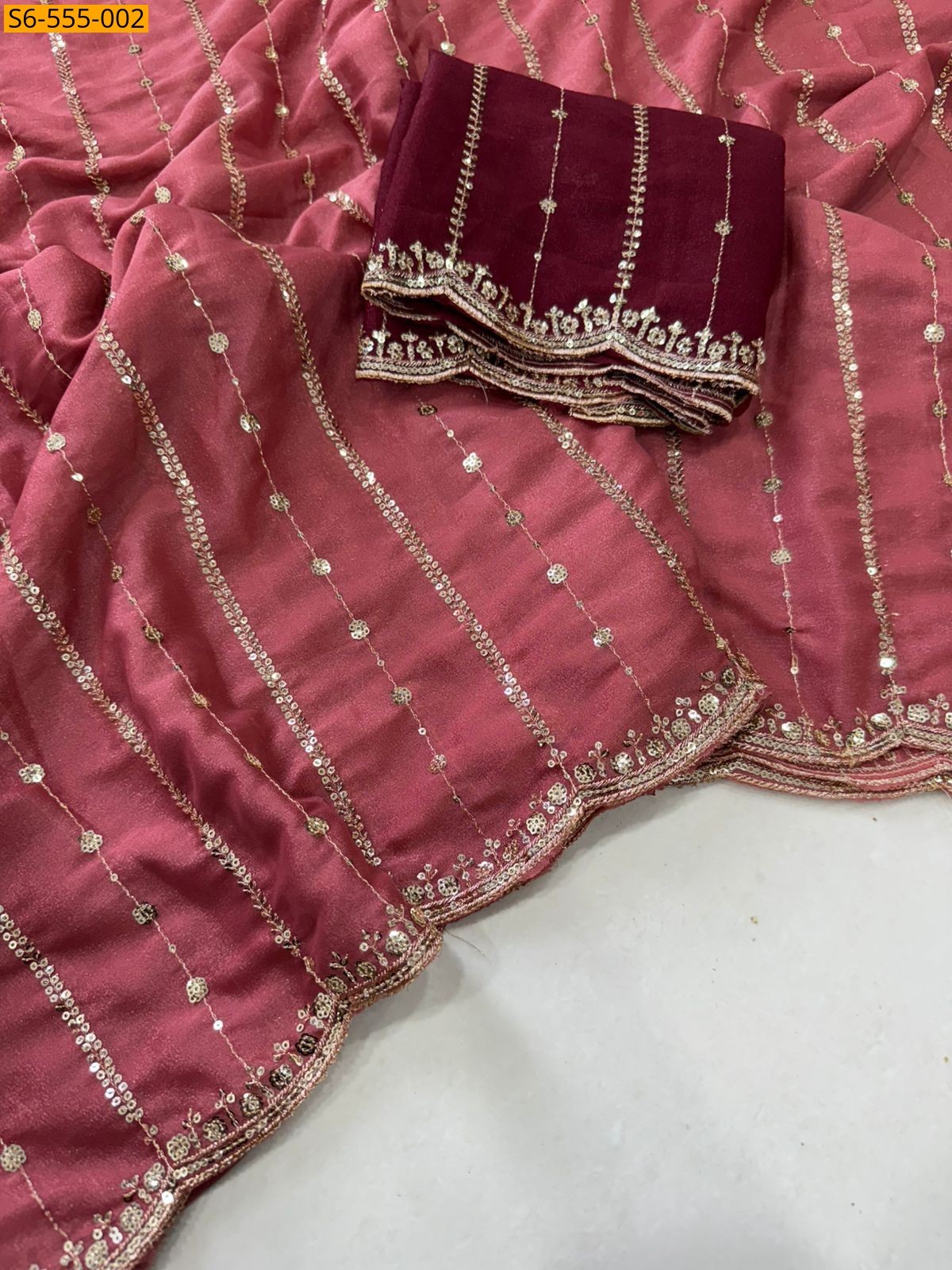 Onion Pink Star Georgette  Saree