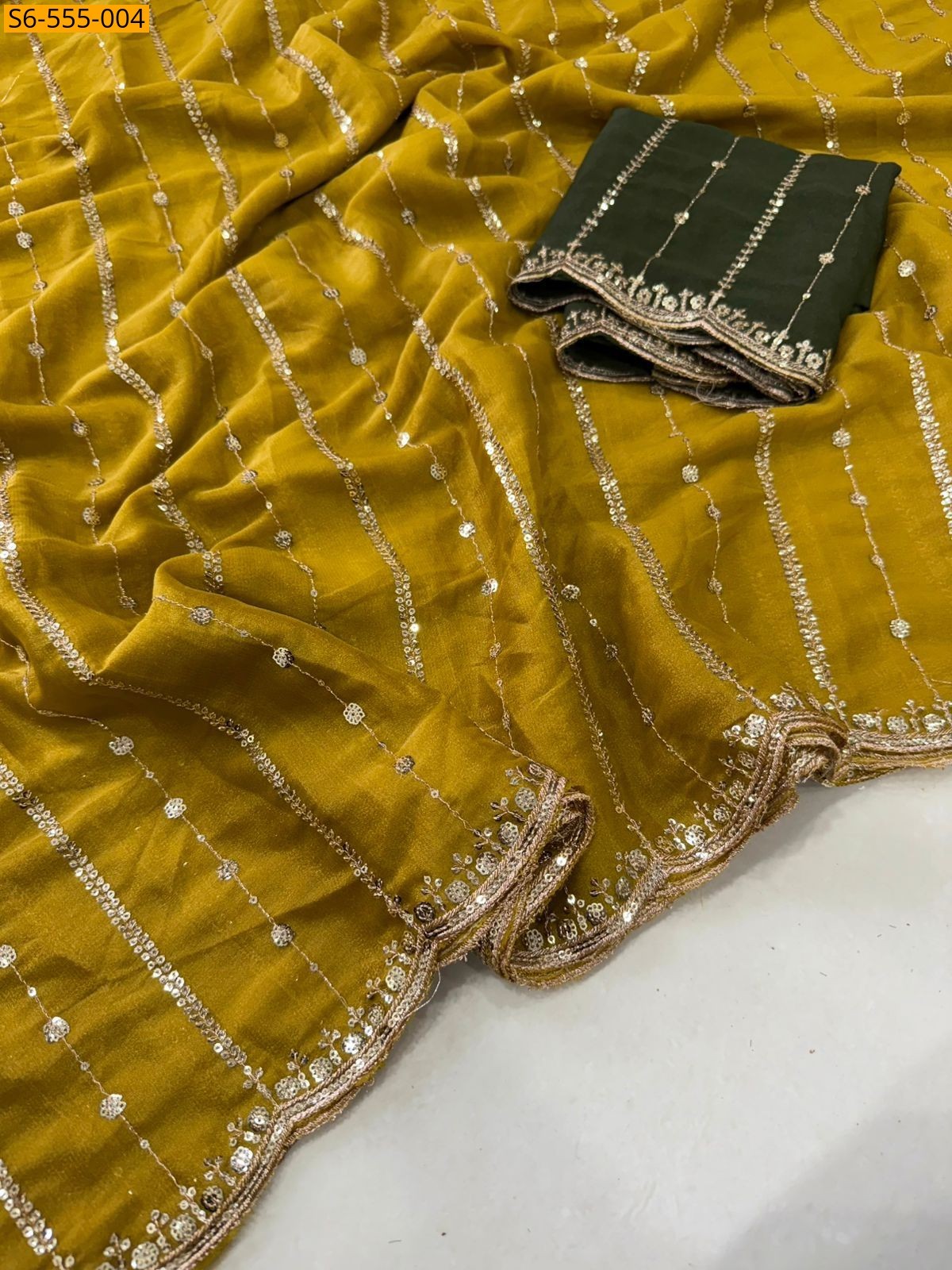 Mustard yellow Star Georgette  Saree