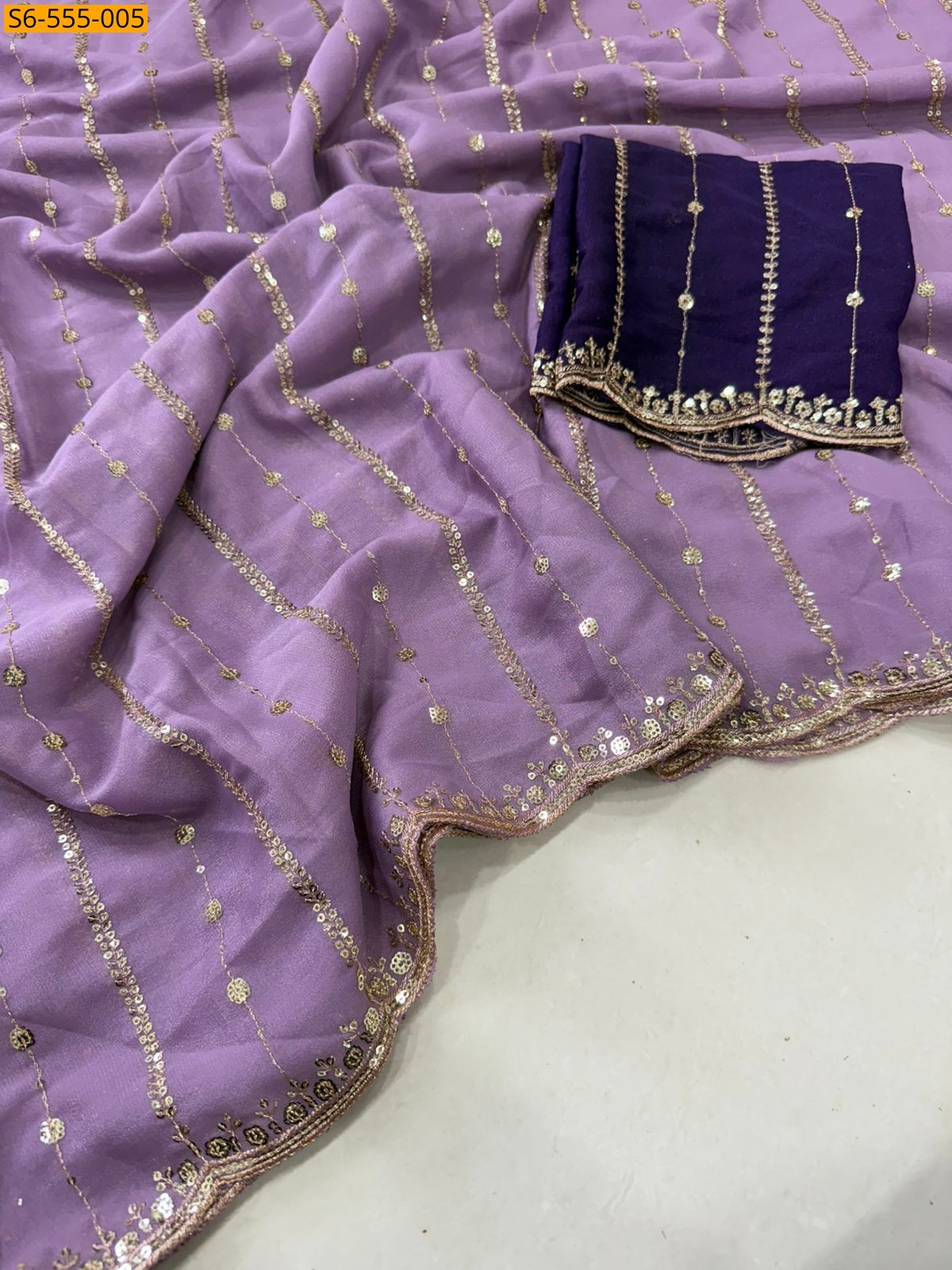 Lavender Star Georgette  Saree