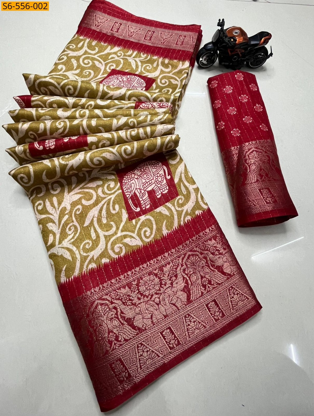 Mustard yellow Rekko silk Saree