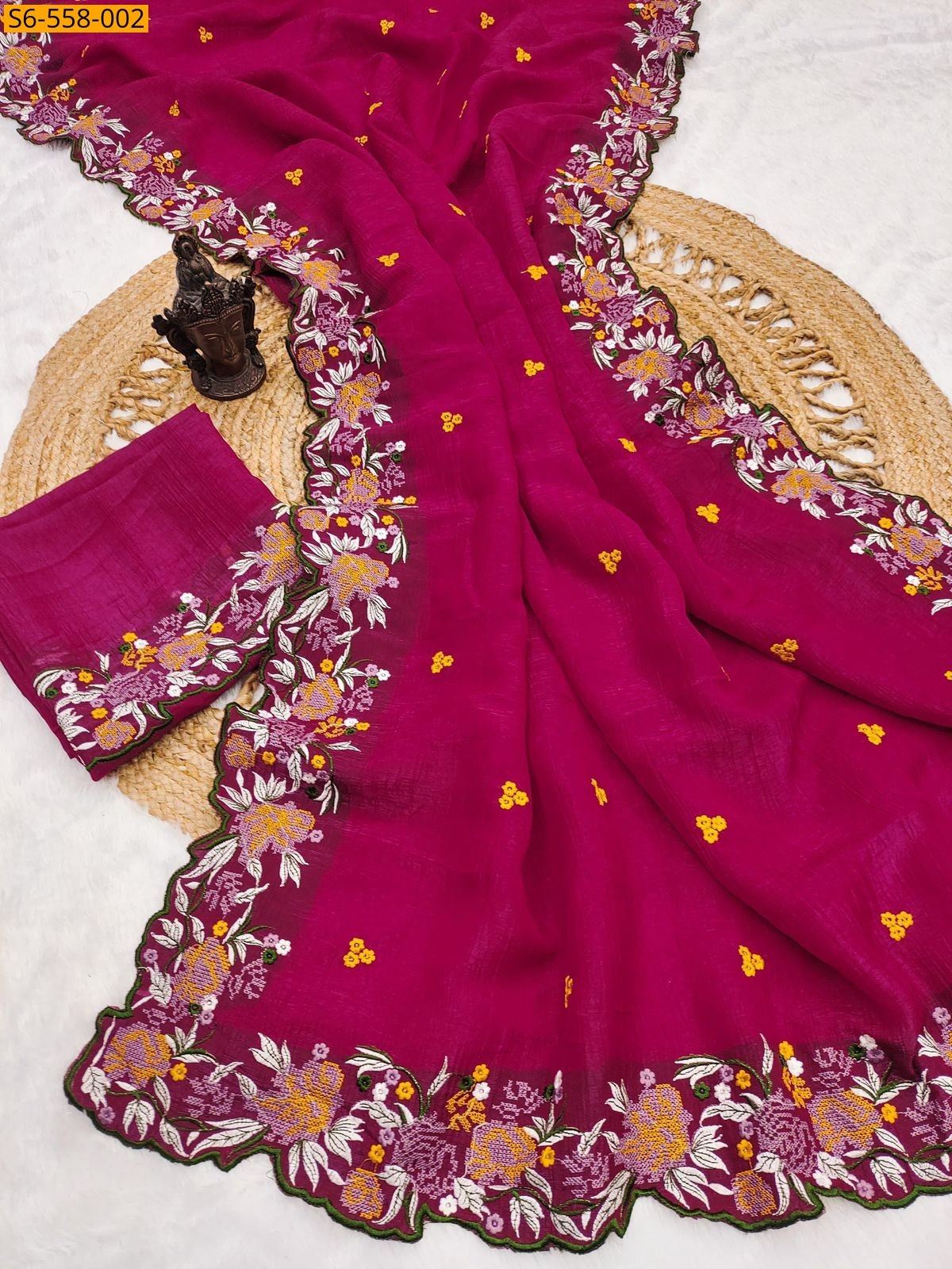 Pink Crunchy silk cutwork saree