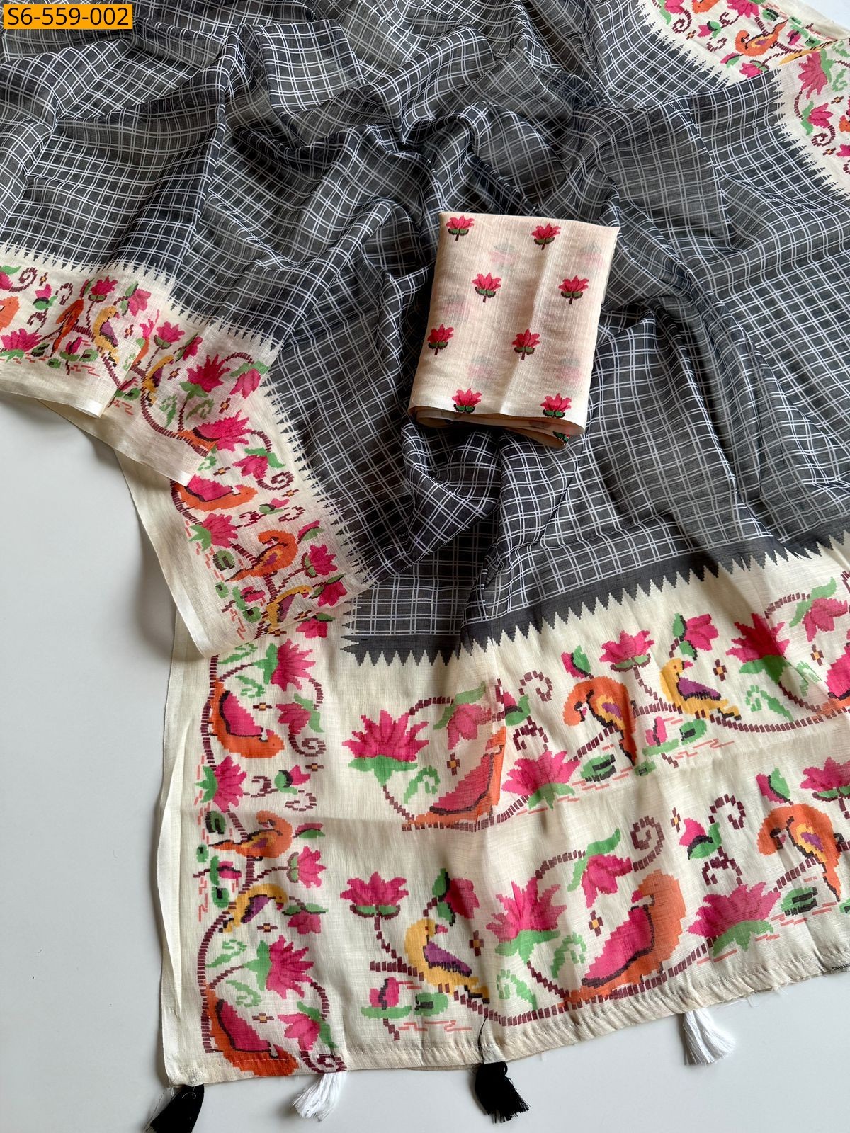 Black Soft linen saree