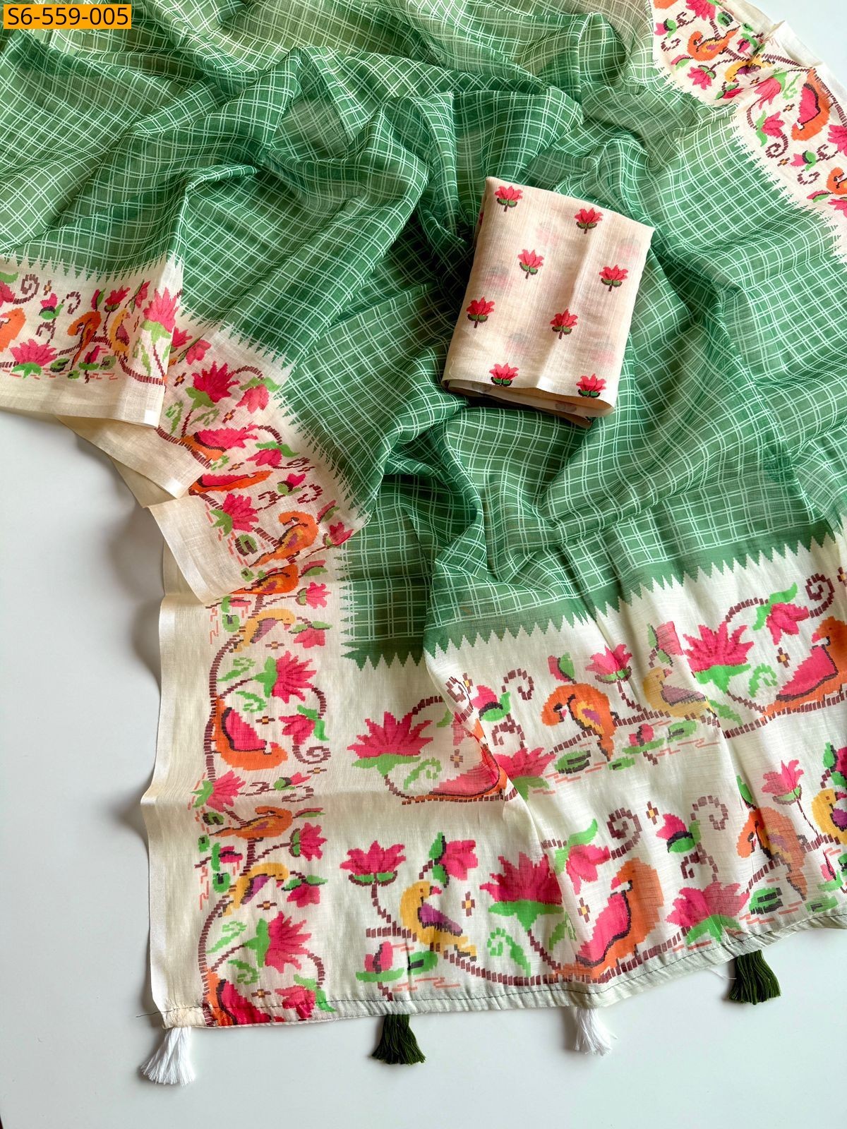 Green Soft linen saree