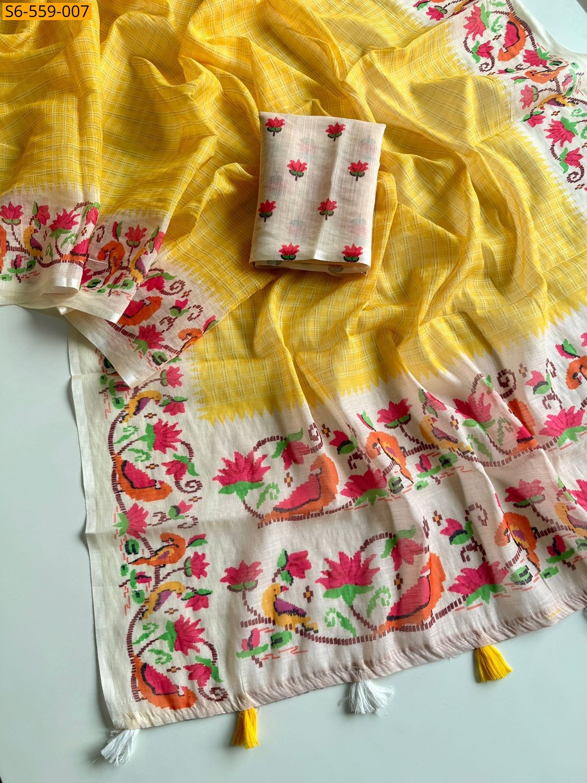 Yellow Soft linen saree